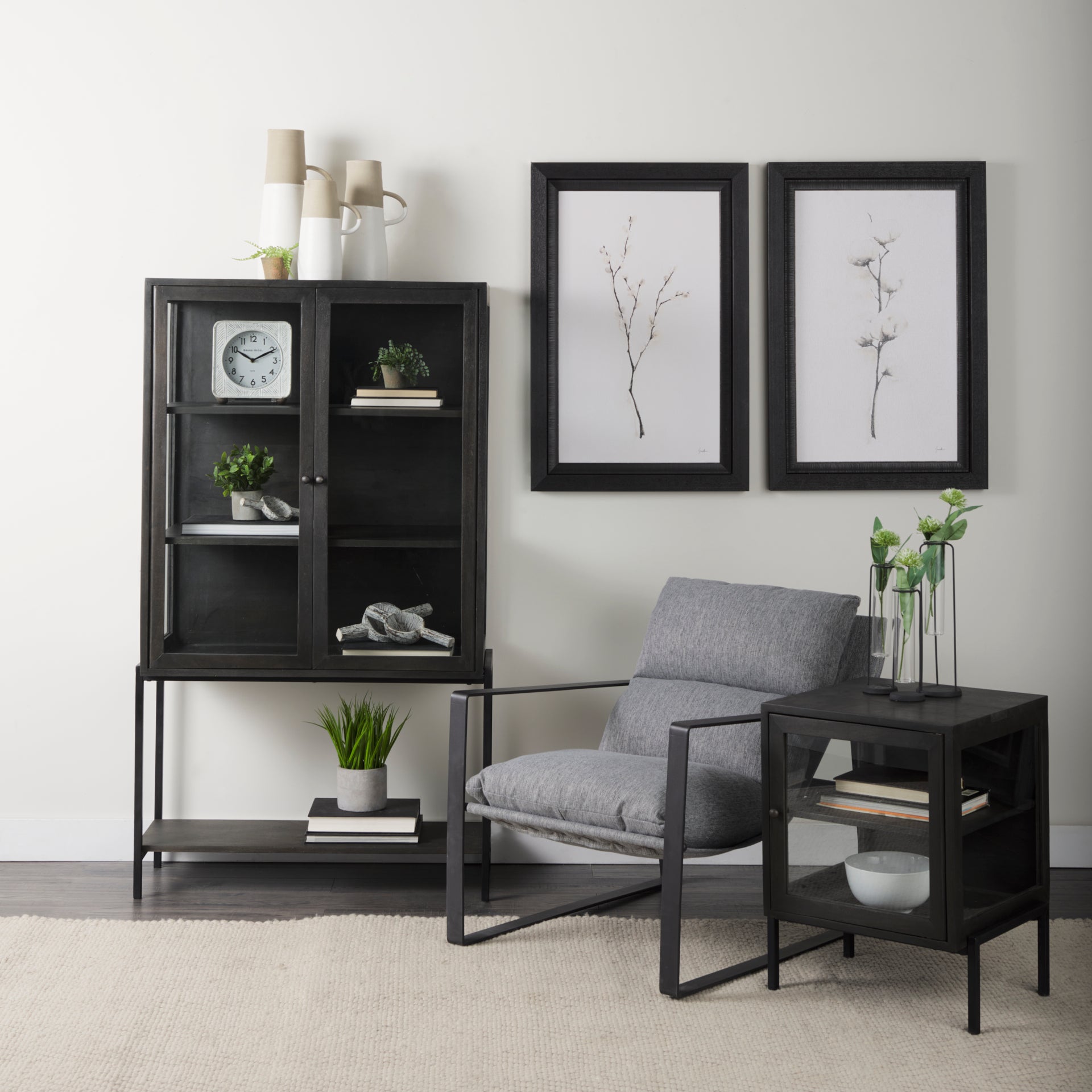 Arelius 20L x 18W x 26H Black-Brown Wood W/ Black Metal Frame End/Side Table