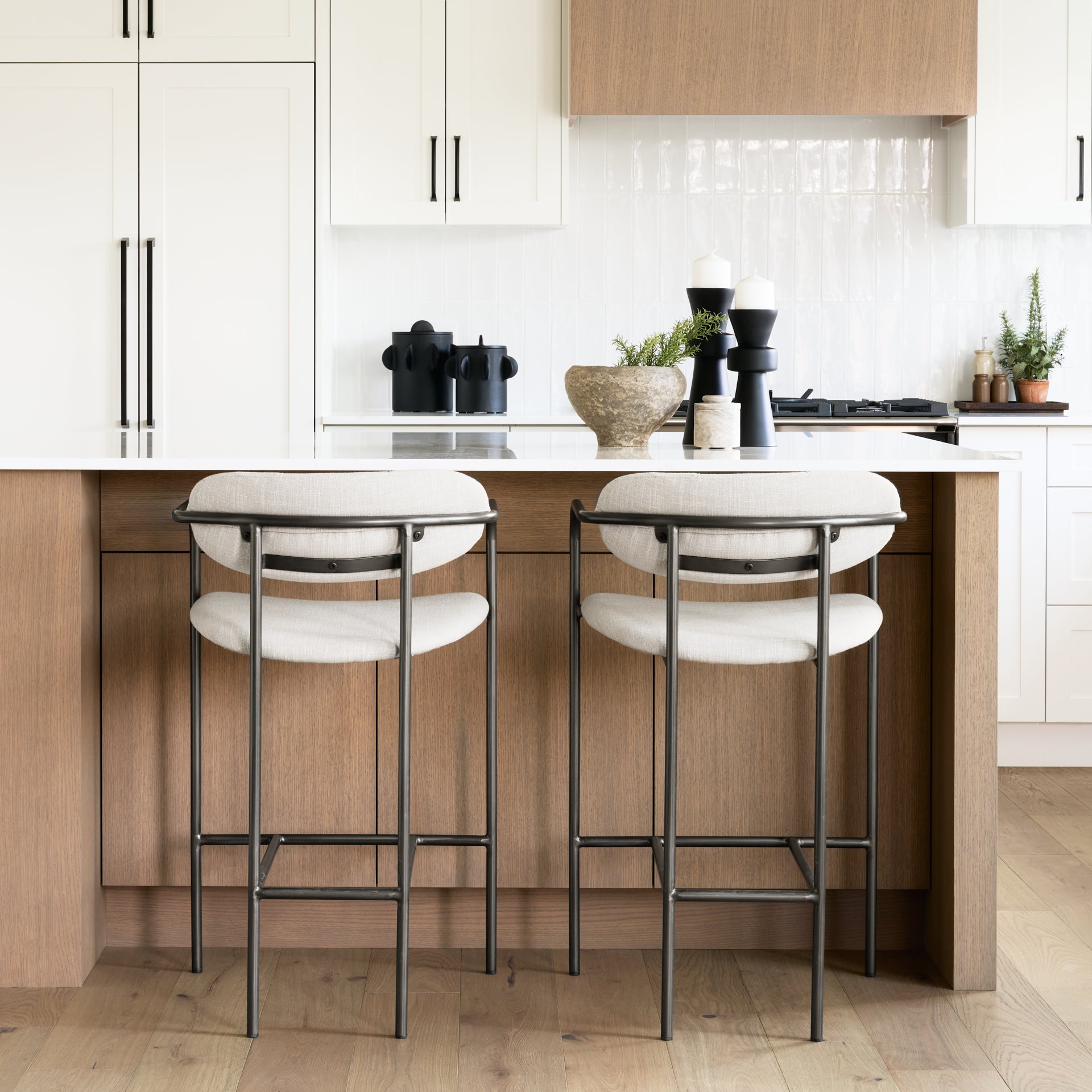 Parker II Beige Fabric Seat Gun Metal Grey Metal Counter Stool