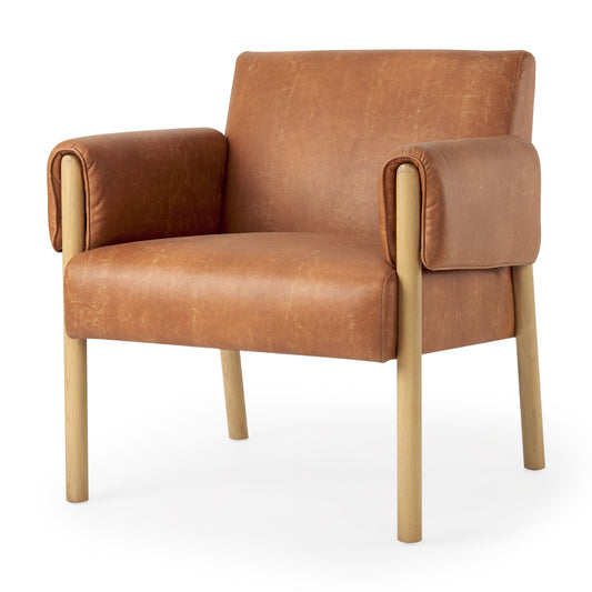 Ashton Accent Chair Brown Faux Leather | Light Wood - accent-chairs