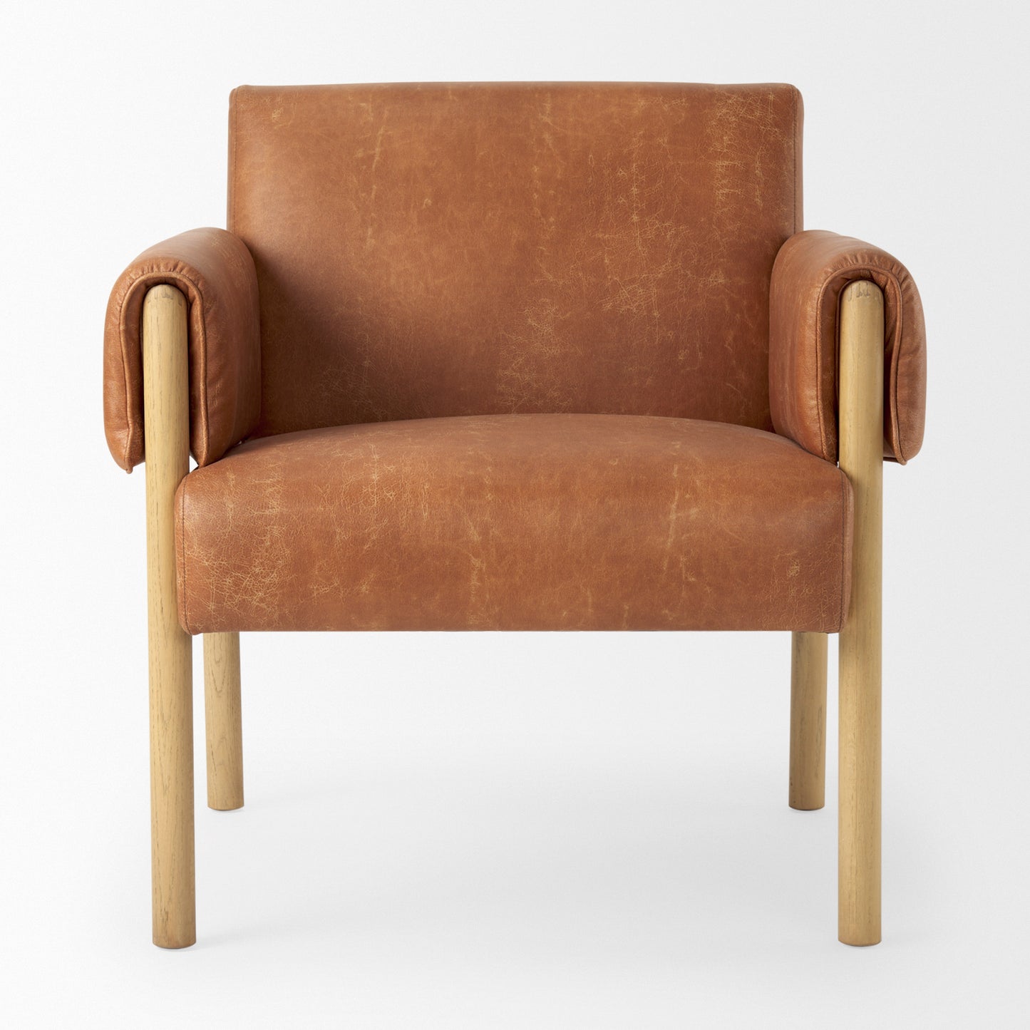 Ashton Accent Chair Brown Faux Leather | Light Wood - accent-chairs