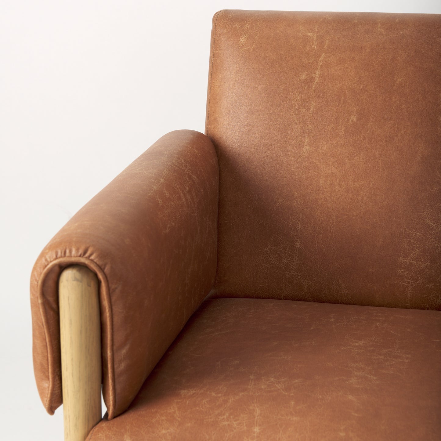 Ashton Accent Chair Brown Faux Leather | Light Wood - accent-chairs