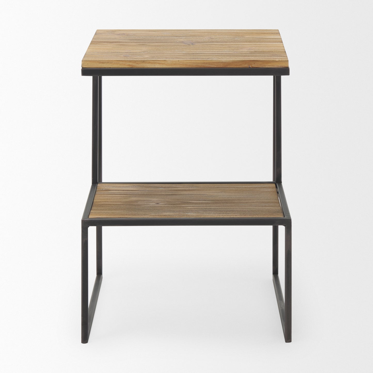 Ronin 22"H Square 2-Tier Wood w/ Black Metal Accent Table