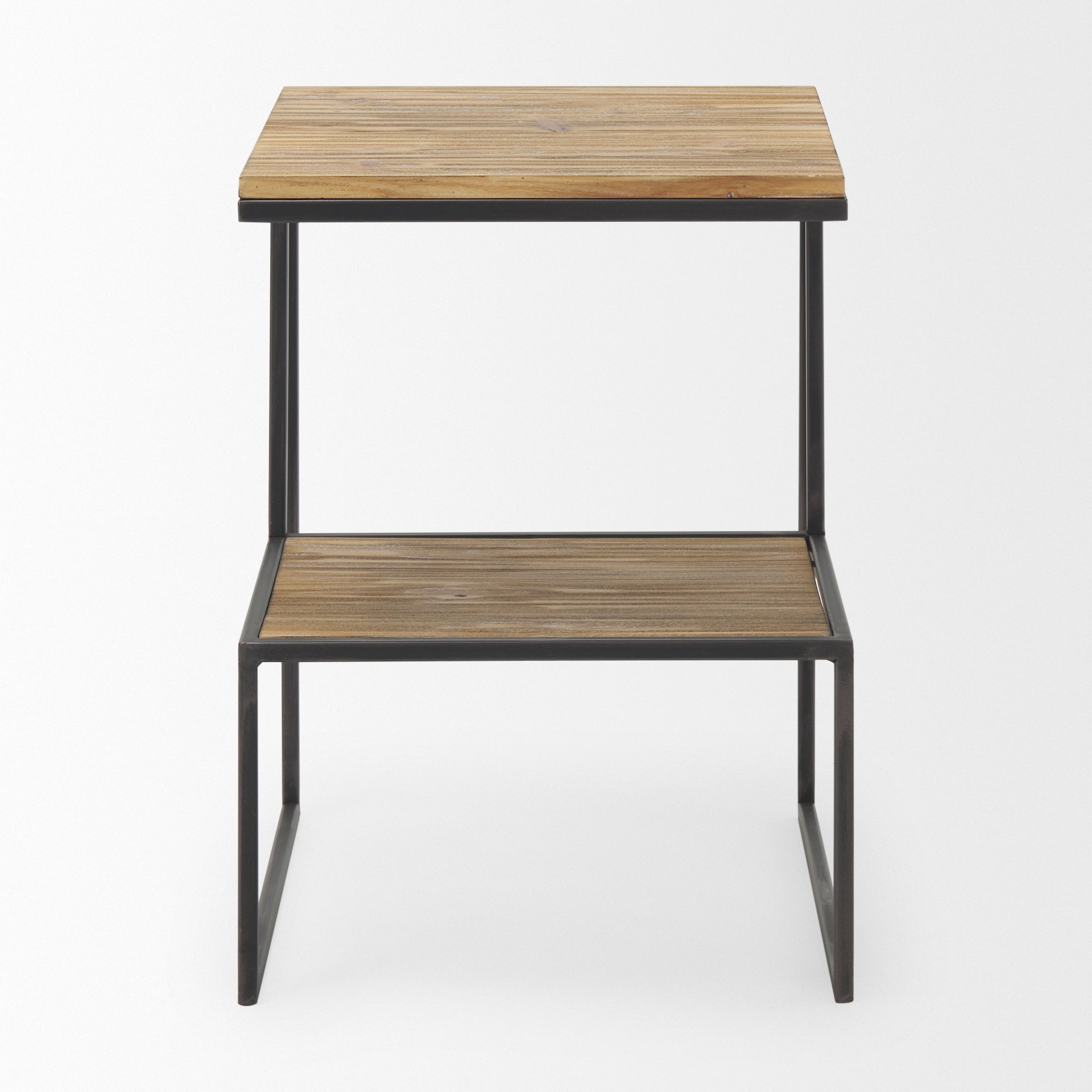 Ronin 22"H Square 2-Tier Wood w/ Black Metal Accent Table