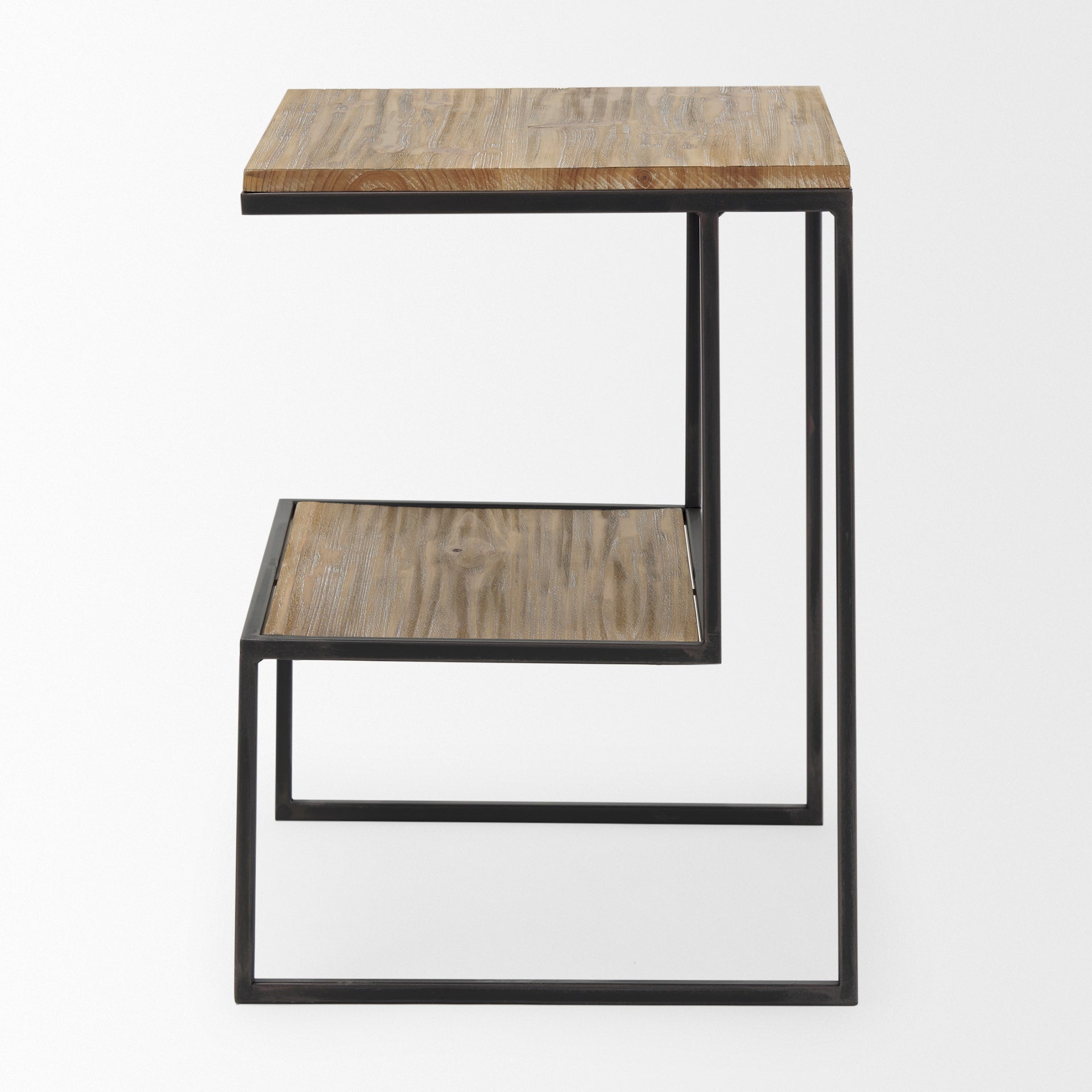 Ronin 22"H Square 2-Tier Wood w/ Black Metal Accent Table