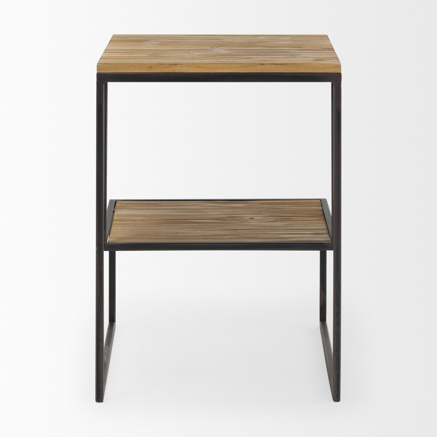 Ronin 22"H Square 2-Tier Wood w/ Black Metal Accent Table