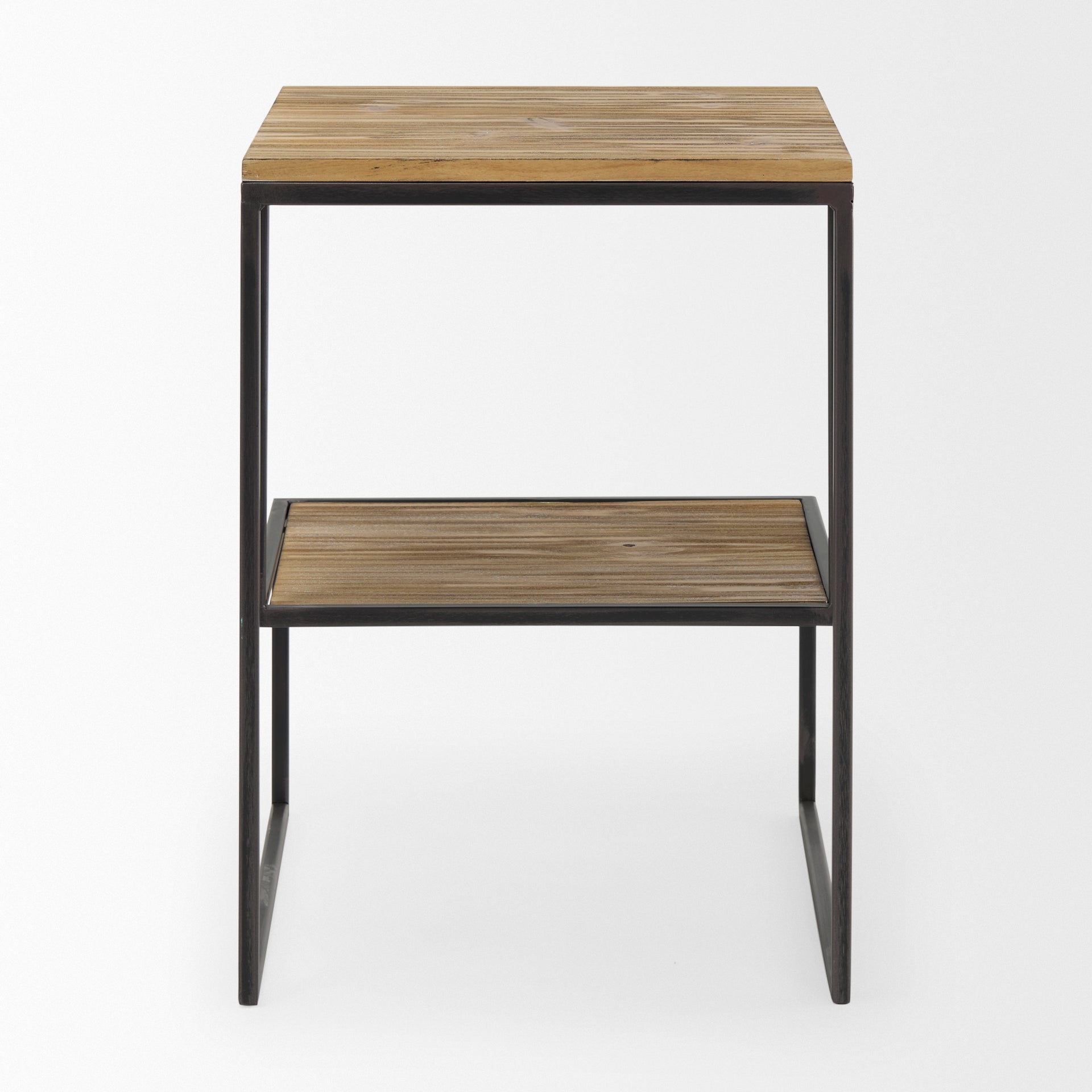Ronin 22"H Square 2-Tier Wood w/ Black Metal Accent Table