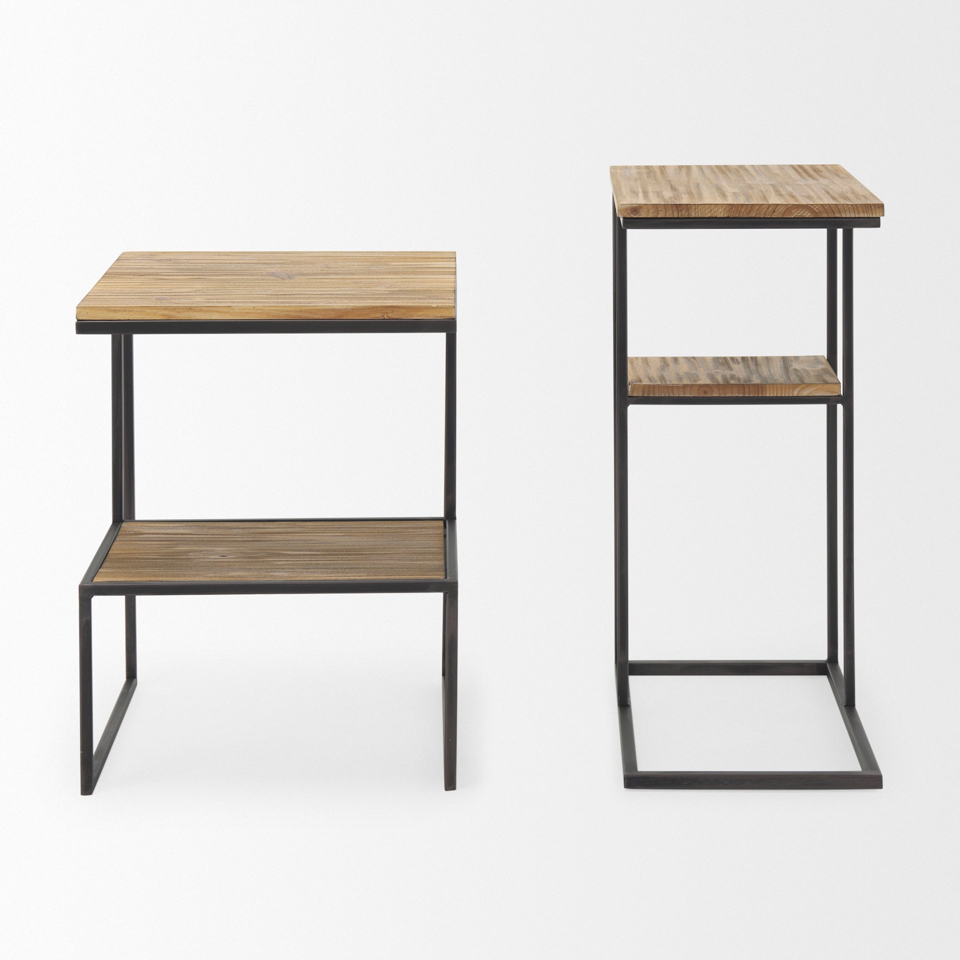 Ronin 22"H Square 2-Tier Wood w/ Black Metal Accent Table