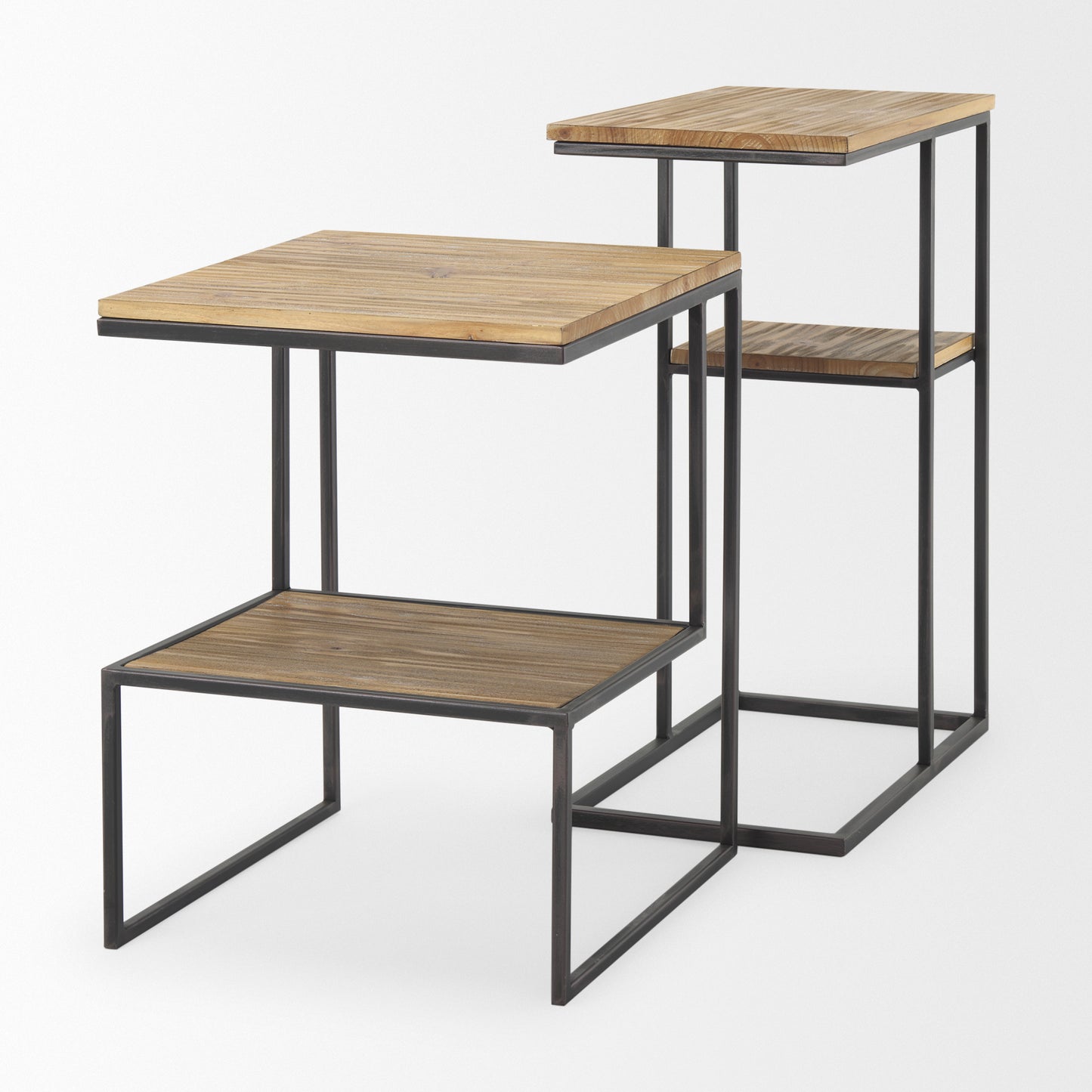 Ronin 22"H Square 2-Tier Wood w/ Black Metal Accent Table