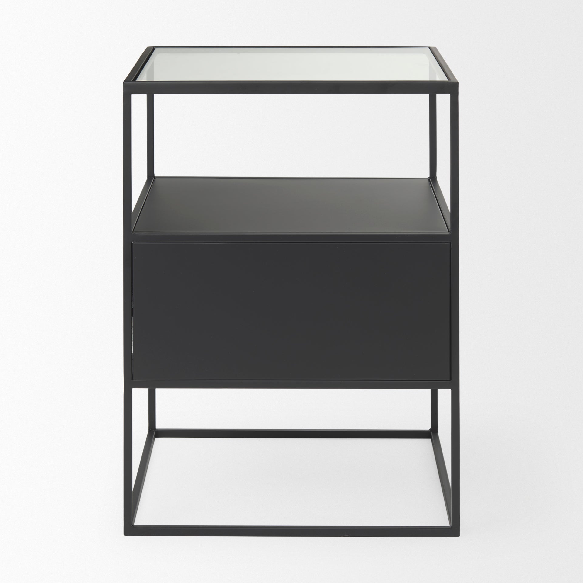 Samson 15.7L x 15.7W x 21.3H Side Table Matte Black Metal and Glass