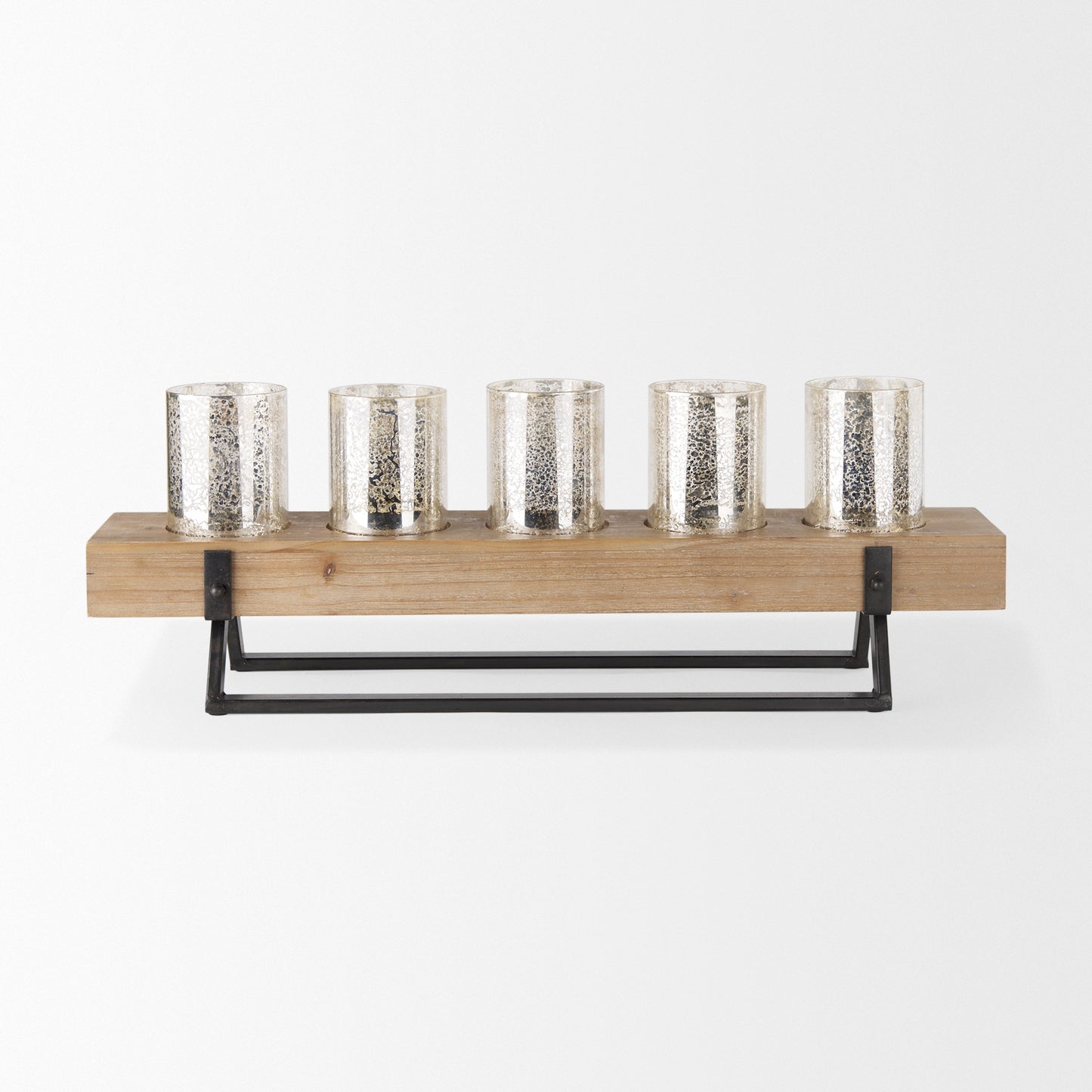 Benk Wood and Black Metal Five Cup Candle Holder