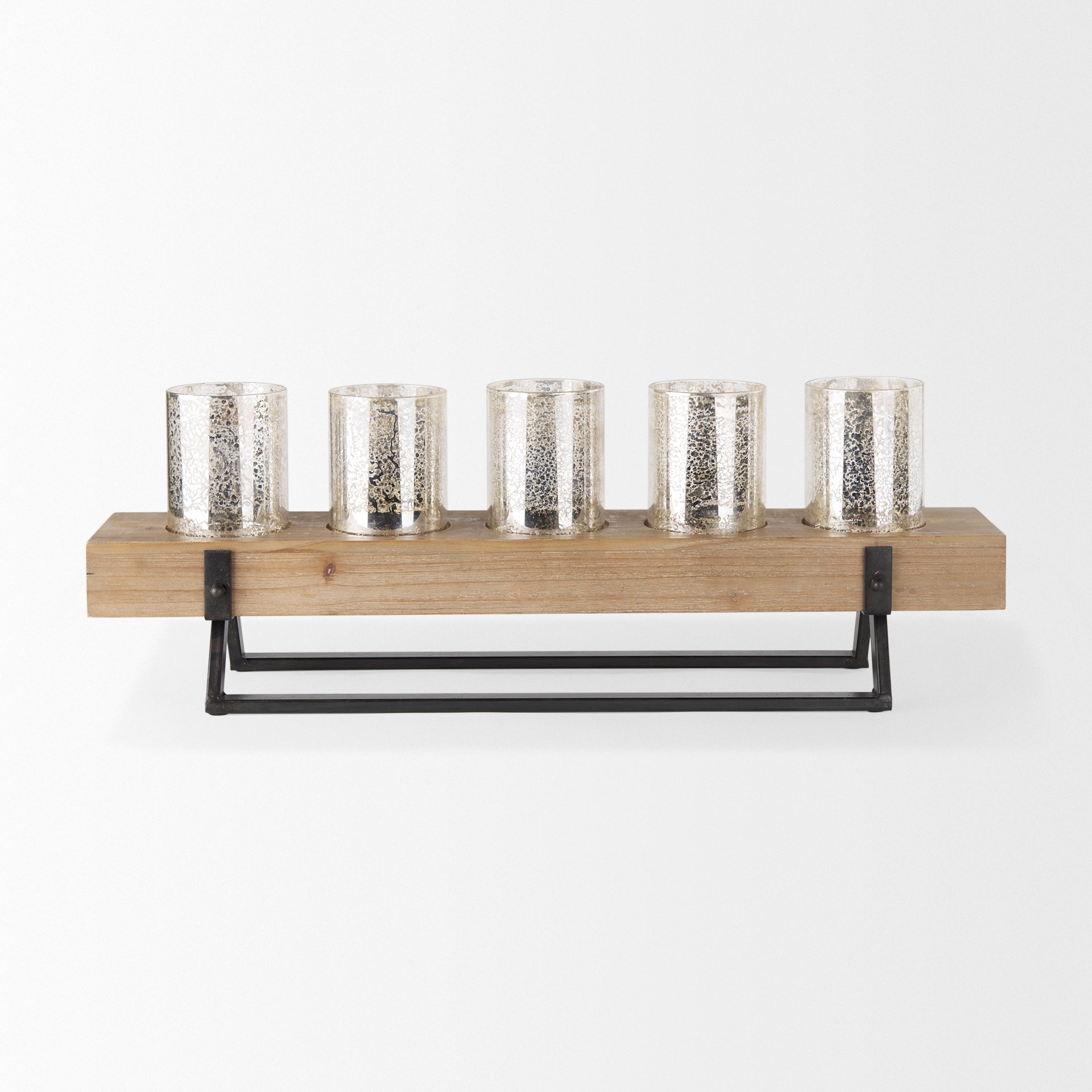 Benk Wood and Black Metal Five Cup Candle Holder