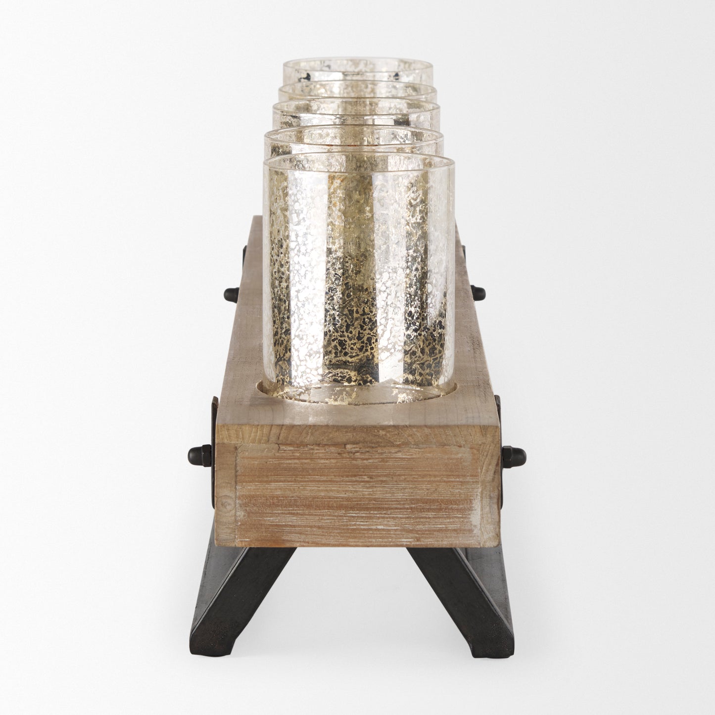 Benk Wood and Black Metal Five Cup Candle Holder