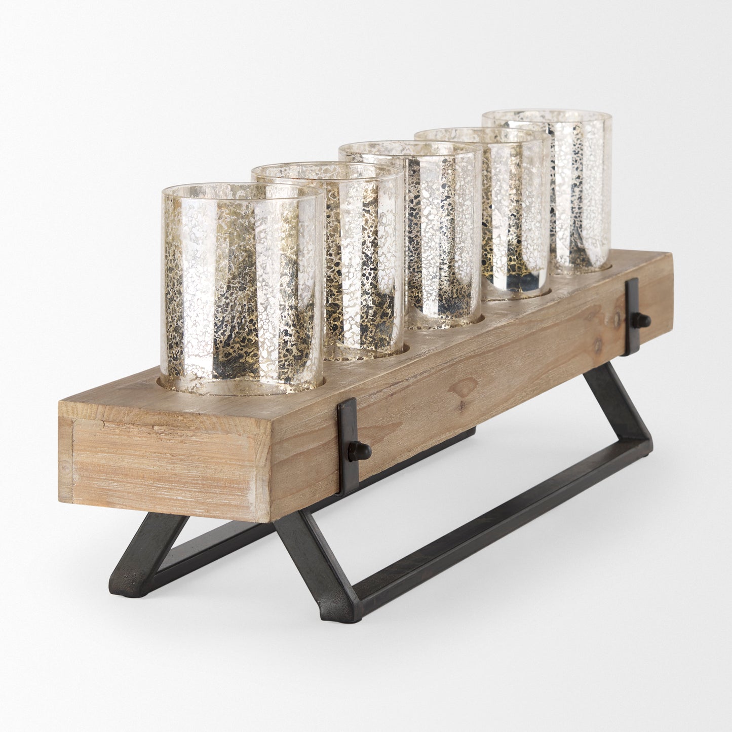Benk Wood and Black Metal Five Cup Candle Holder