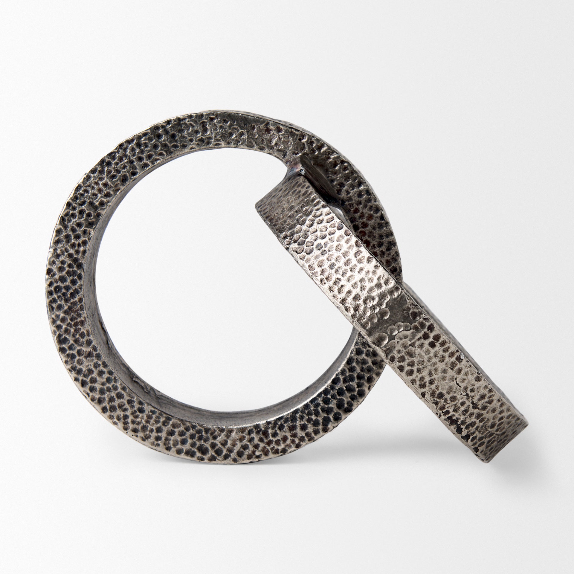 Rafiki Two Blackened Silver Hammered Finish Metal Conjoined Circles