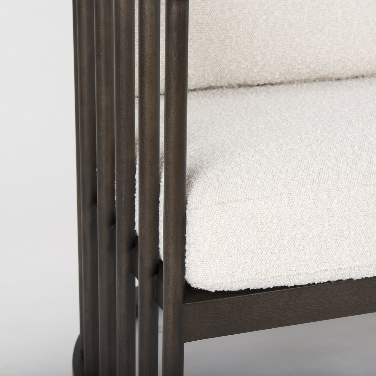 Kopari 30.1L x 30.5W x 37.2H White Boucle Fabric W/Dark Brown Wood Accent Chair