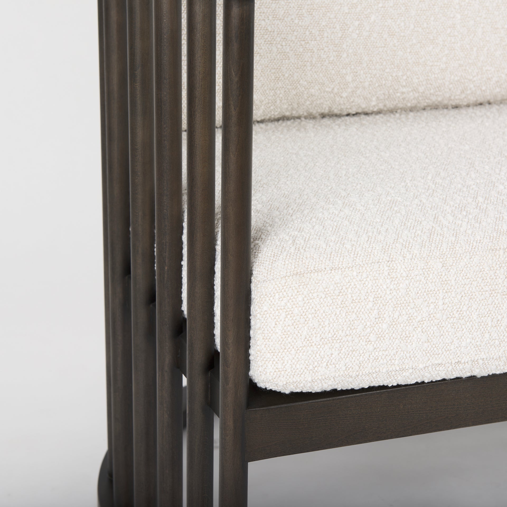 Kopari 30.1L x 30.5W x 37.2H White Boucle Fabric W/Dark Brown Wood Accent Chair