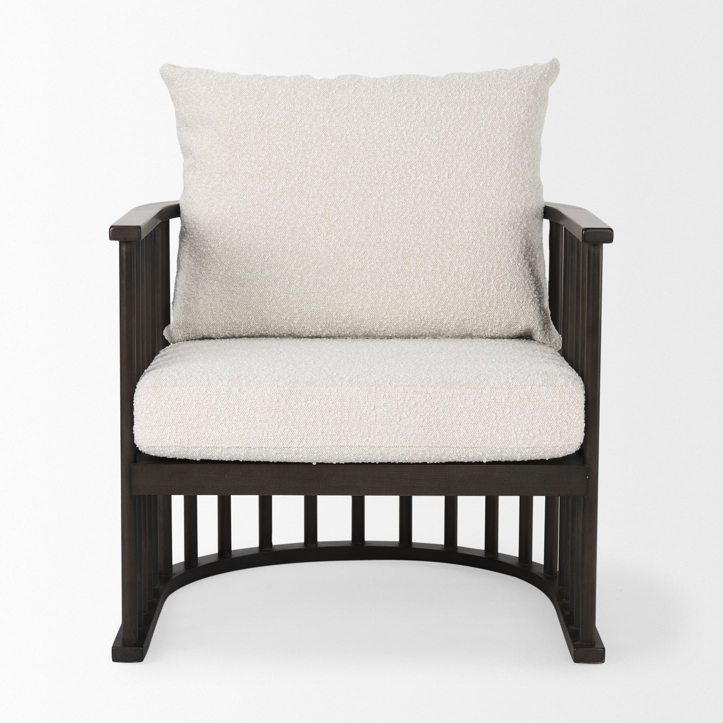 Kopari 30.1L x 30.5W x 37.2H White Boucle Fabric W/Dark Brown Wood Accent Chair