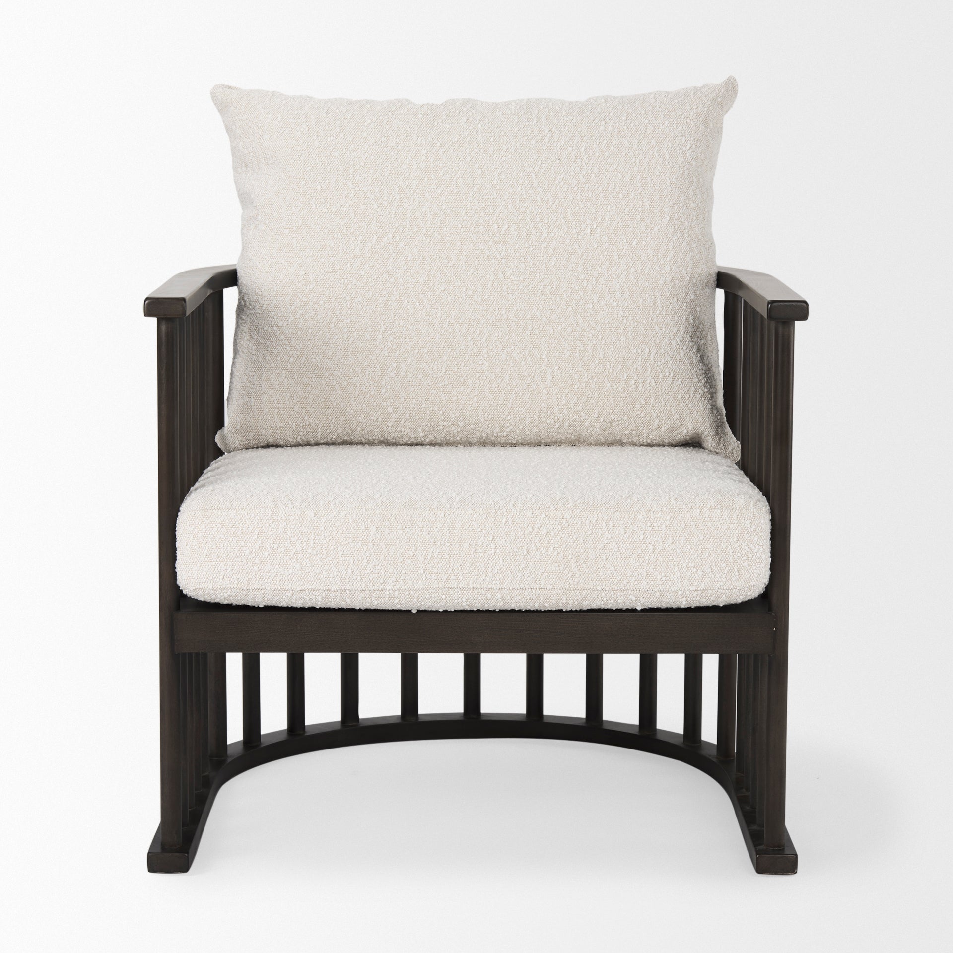Kopari 30.1L x 30.5W x 37.2H White Boucle Fabric W/Dark Brown Wood Accent Chair