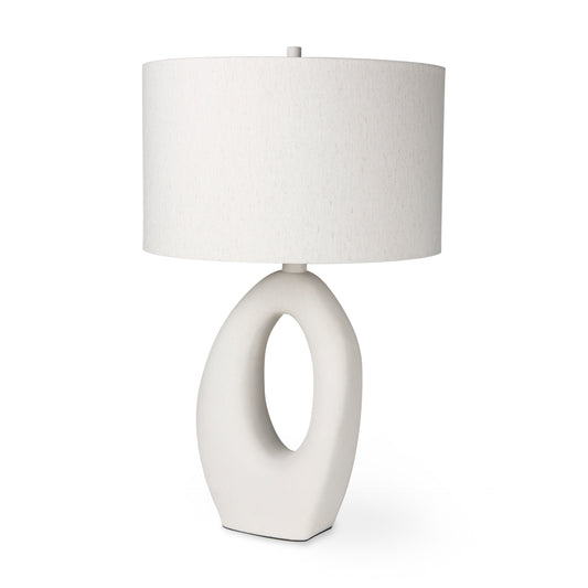 Tao Table Lamp White Base | Beige Shade - table-lamps