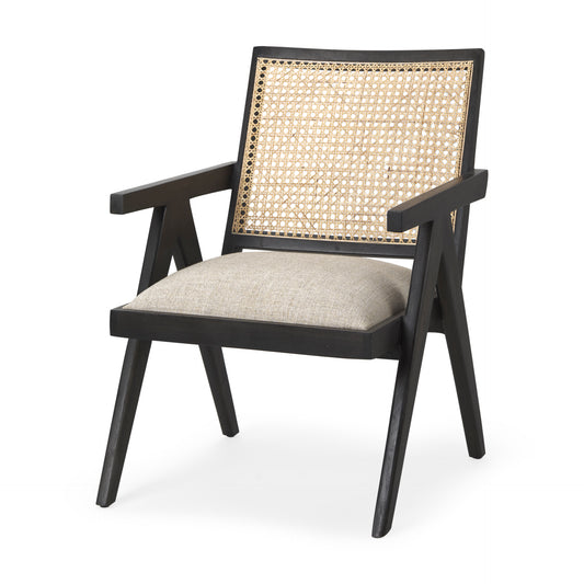 Donna Accent Chair Black Wood | Cane Back | Beige Upholstery - accent-chairs