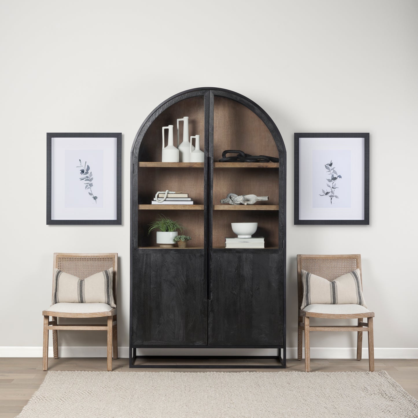 Sloan 85.5H Black Wood W/Black Metal Frame Arch Cabinet