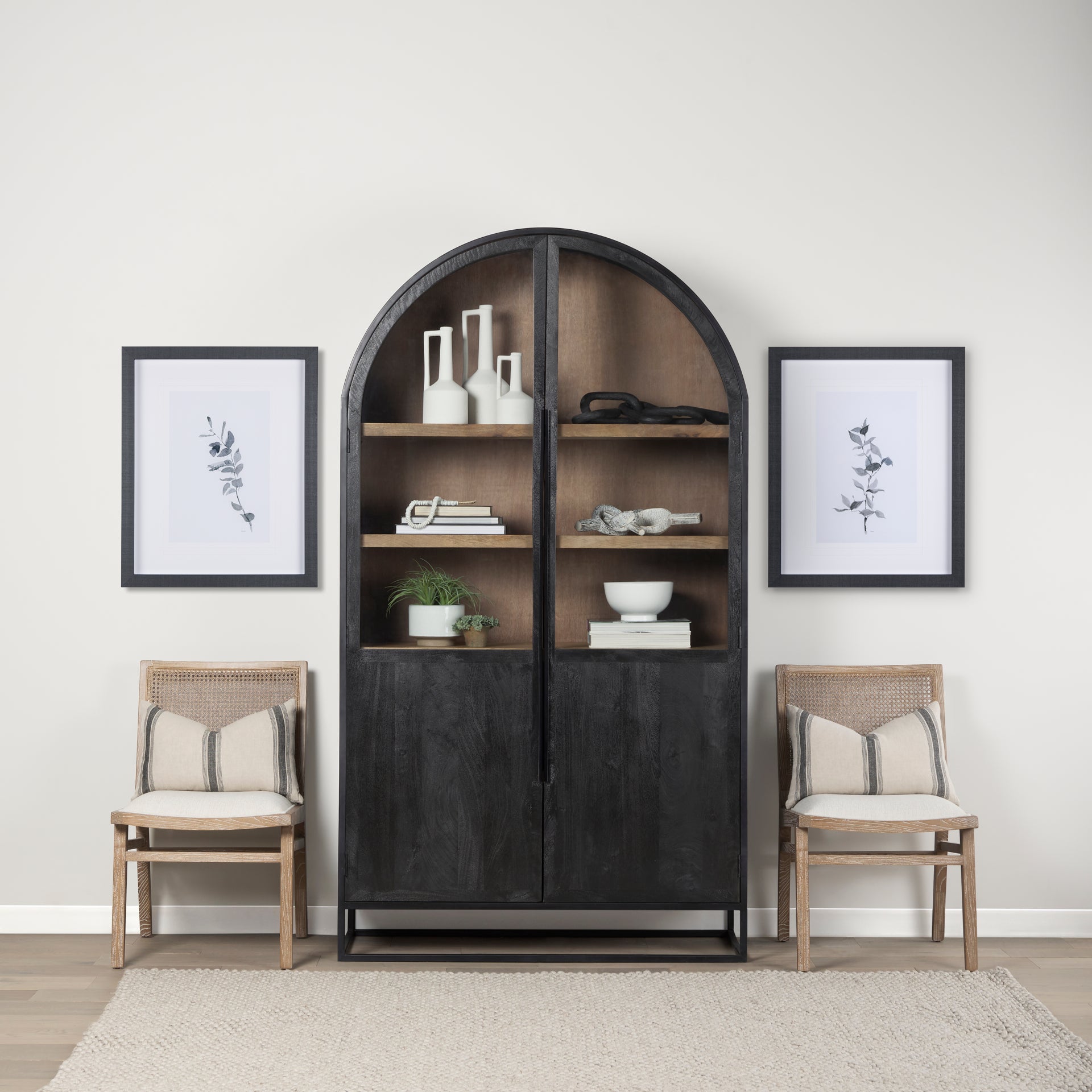 Sloan 85.5H Black Wood W/Black Metal Frame Arch Cabinet