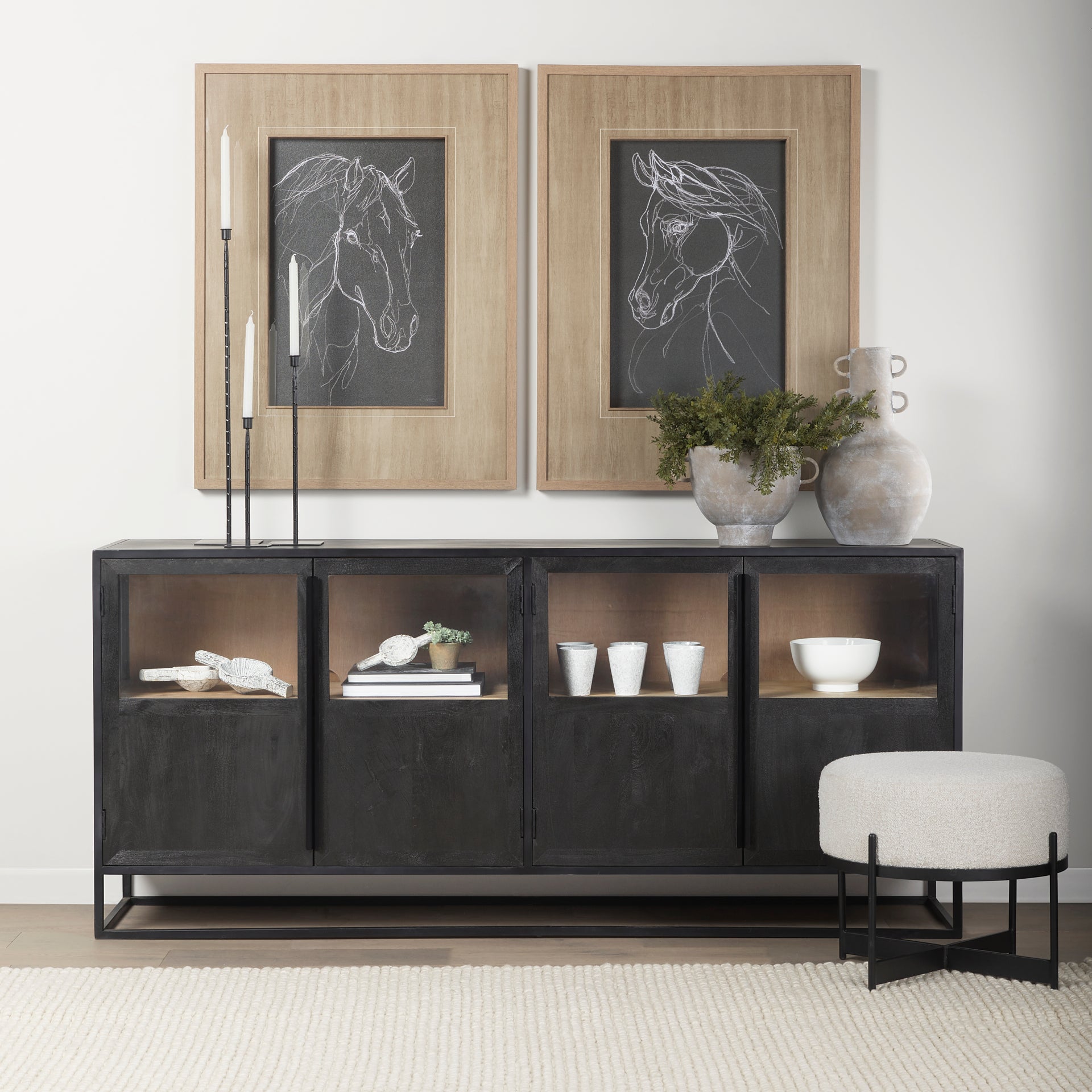 Sloan 80.0L x 17.0W x 36.0H Black Wood W/Black Metal Frame Sideboard