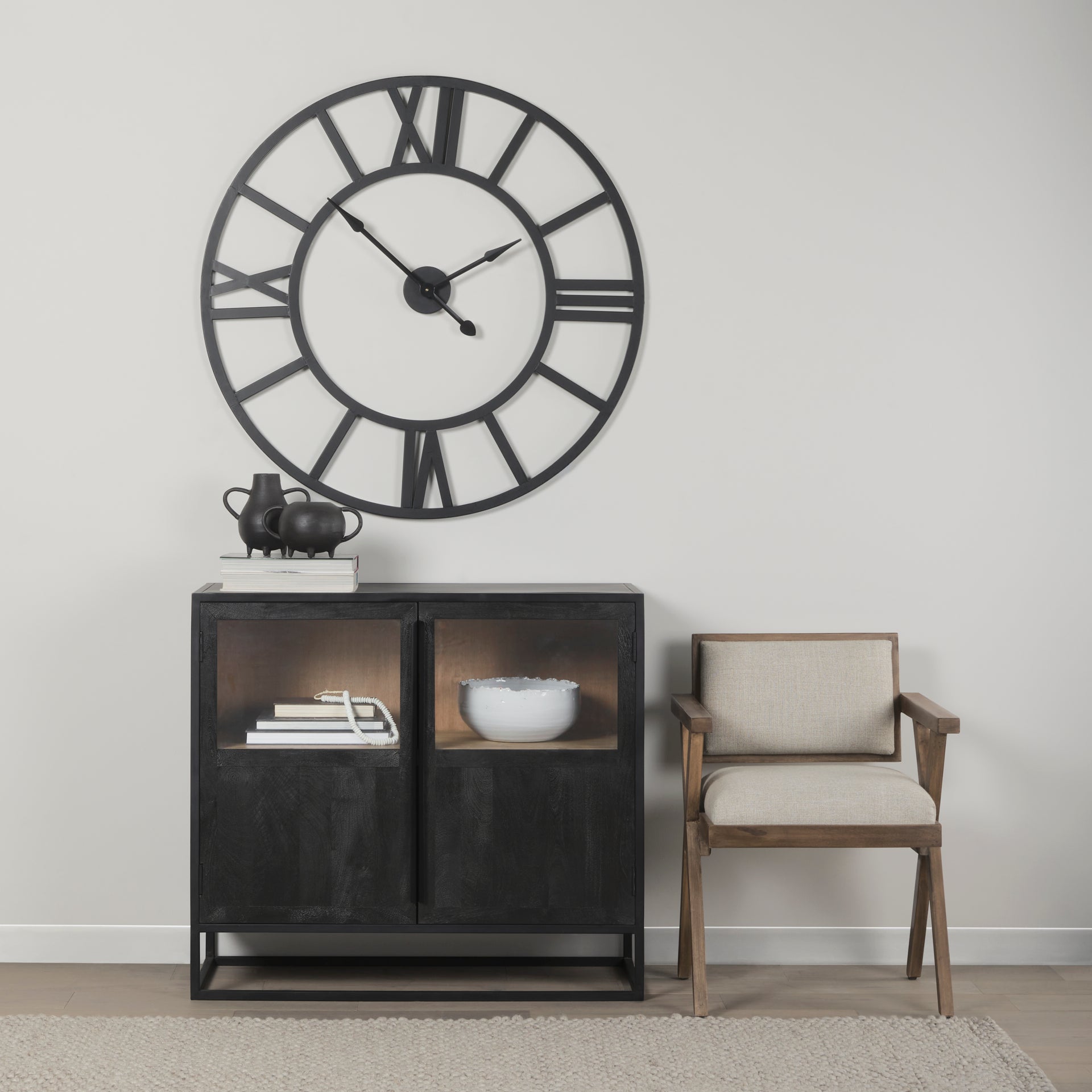 Sloan 40.0W Black Wood W/Black Metal Frame Accent Cabinet