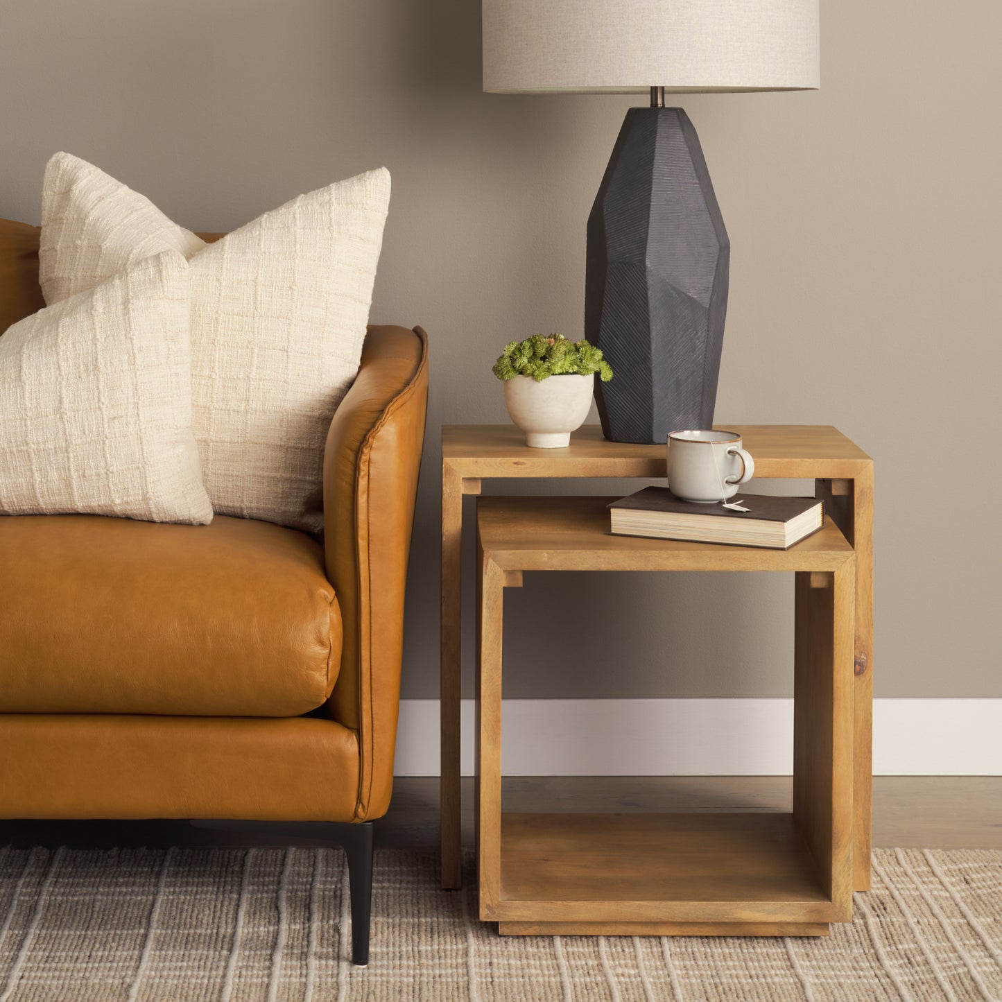 Alanna 22.0L x 15.0W x 22.0H Set of 2 Brown Wood Nesting Accent Tables