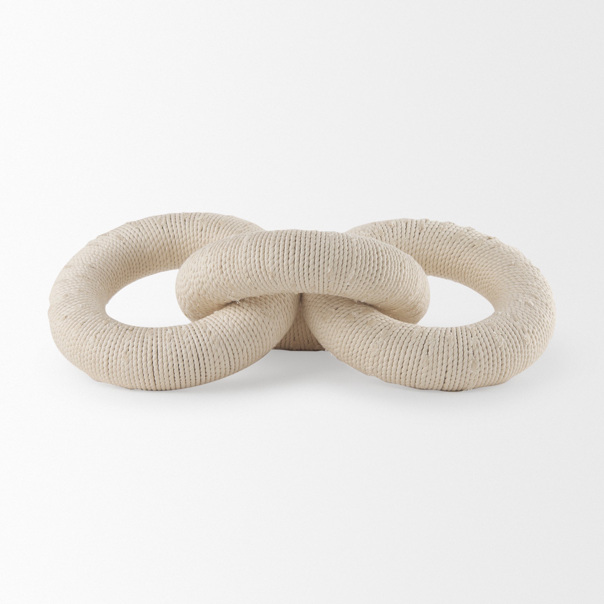 Alize Cotton Rope Wrapped Solid Wood Circular Chain Link Decorative Object