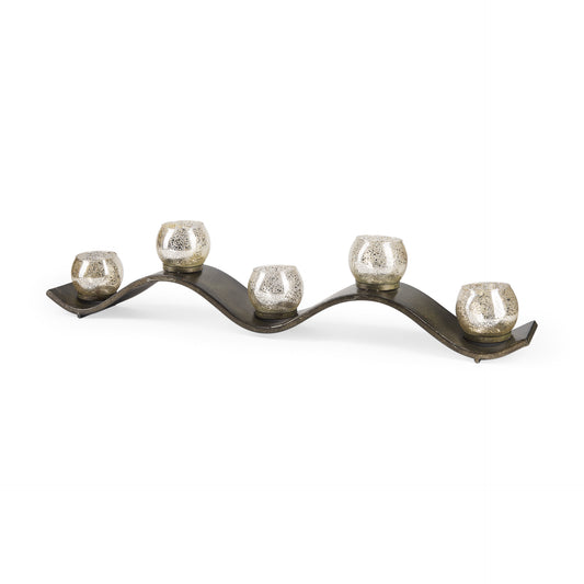 Lux Copper Metal Five Hurricane Glass Holder Table Candle Holder