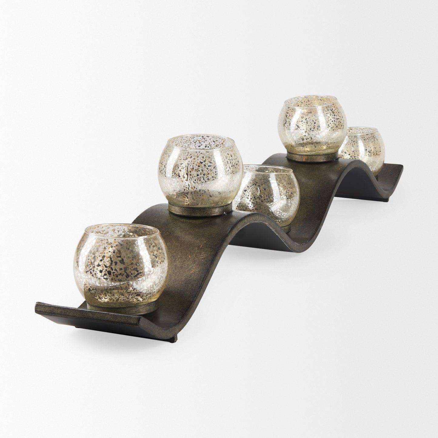 Lux Copper Metal Five Hurricane Glass Holder Table Candle Holder