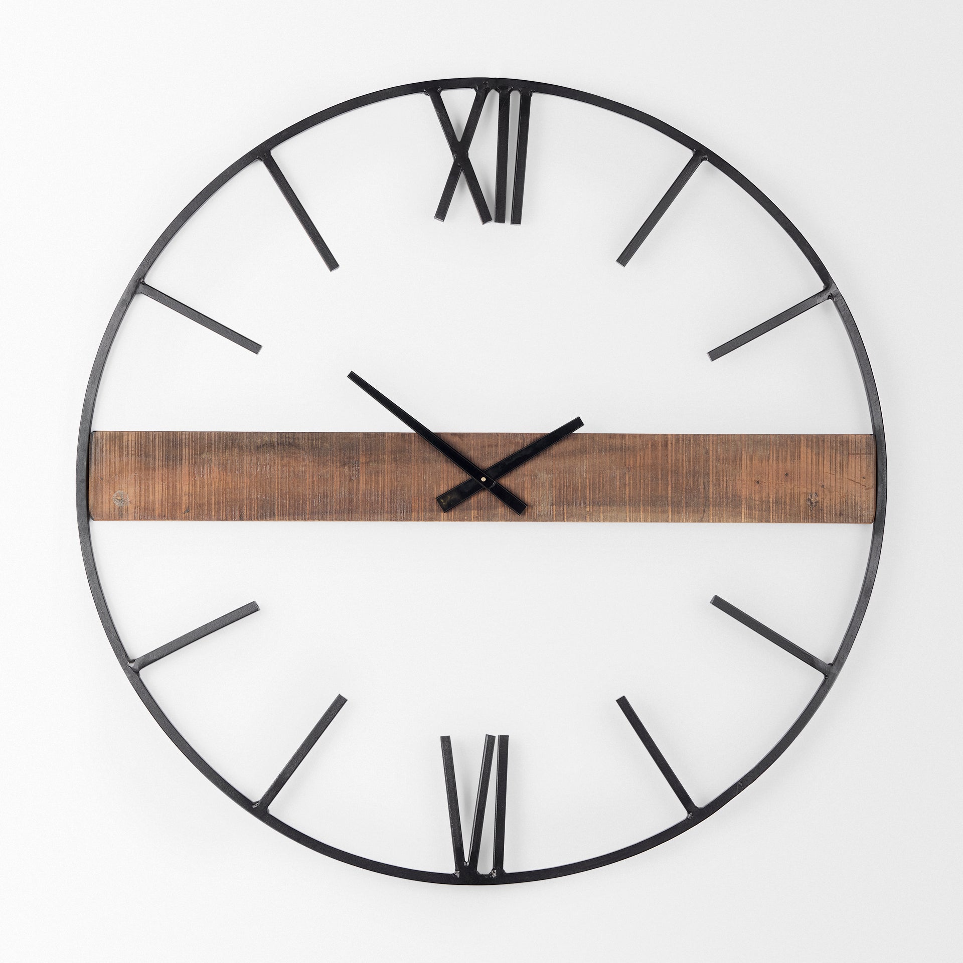 Roman Wall Clock Black Metal | Brown Wood | 36’’ - wall-clocks