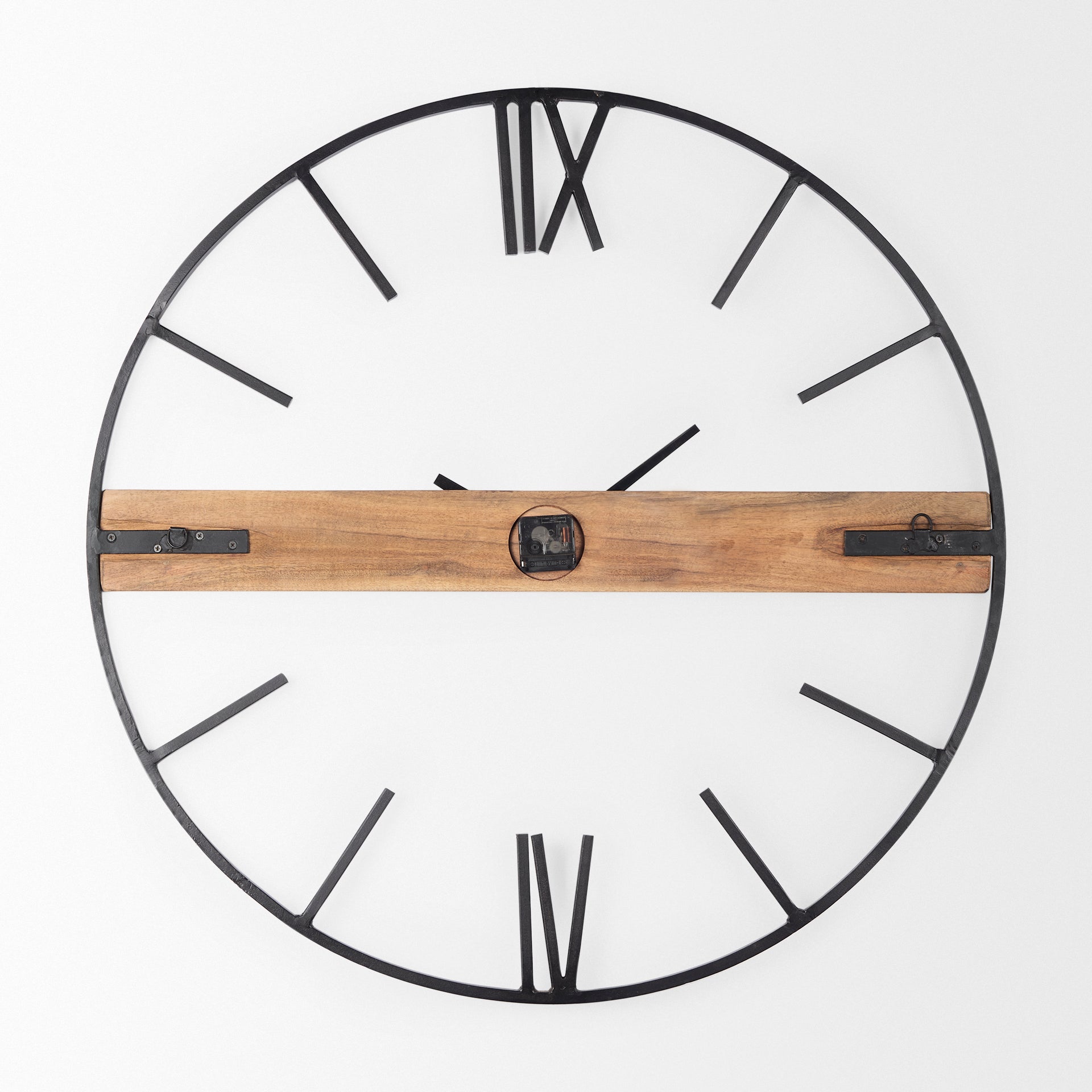 Roman Wall Clock Black Metal | Brown Wood | 36’’ - wall-clocks