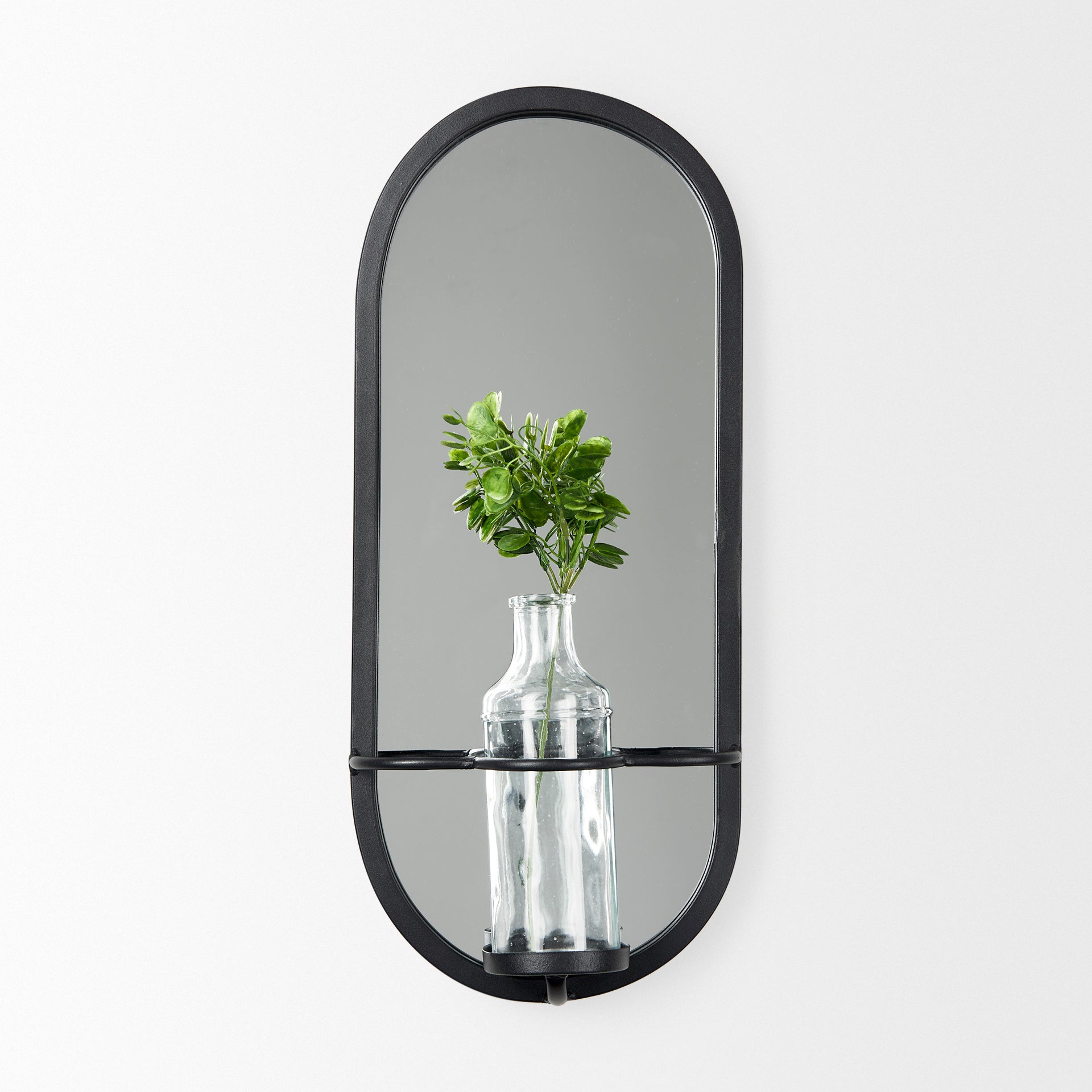 Katherine Wall Mounted Mirror w Glass Bottle for Botanicals or Floral