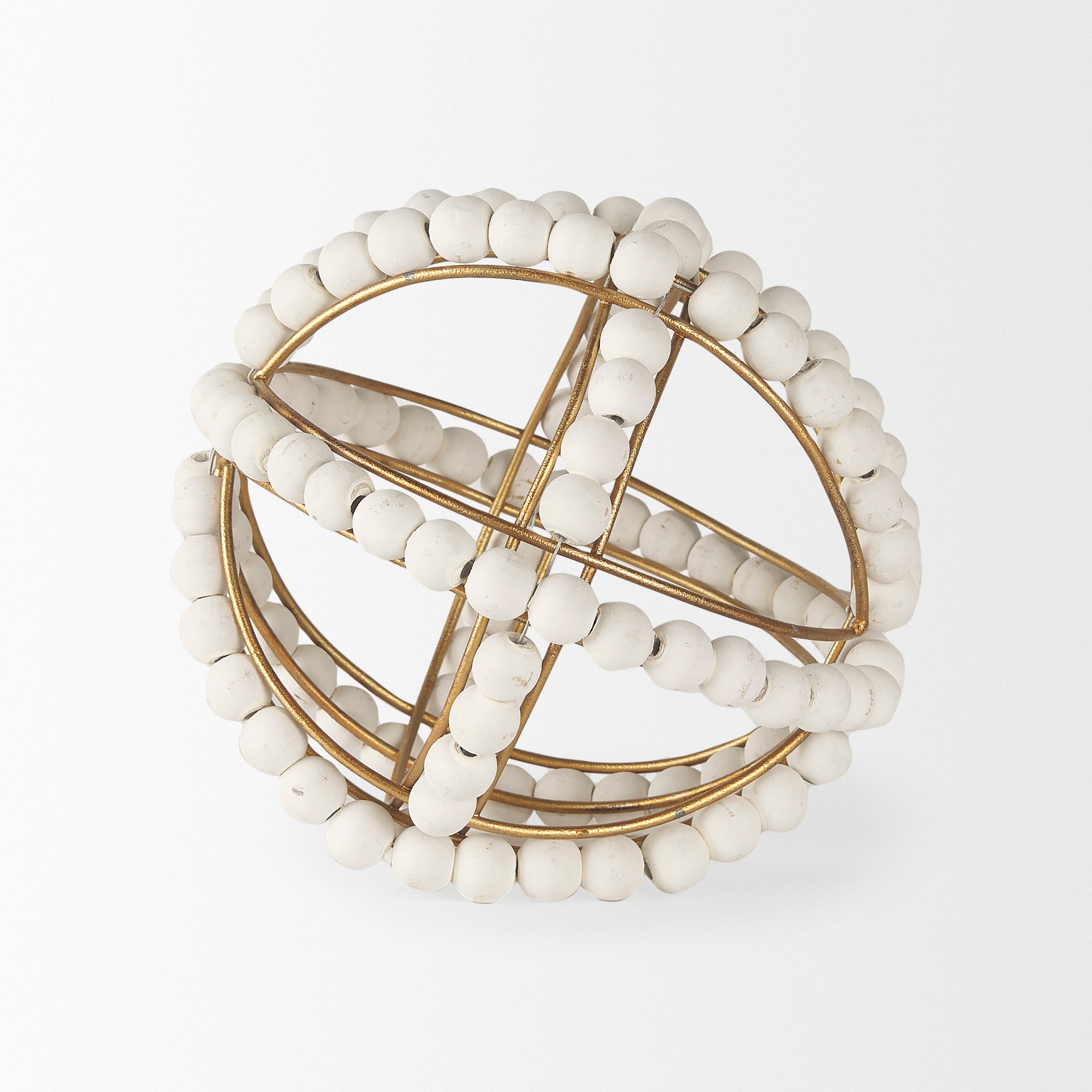 Espanlade I Small 9L x 9W White Wooden Beaded Orb