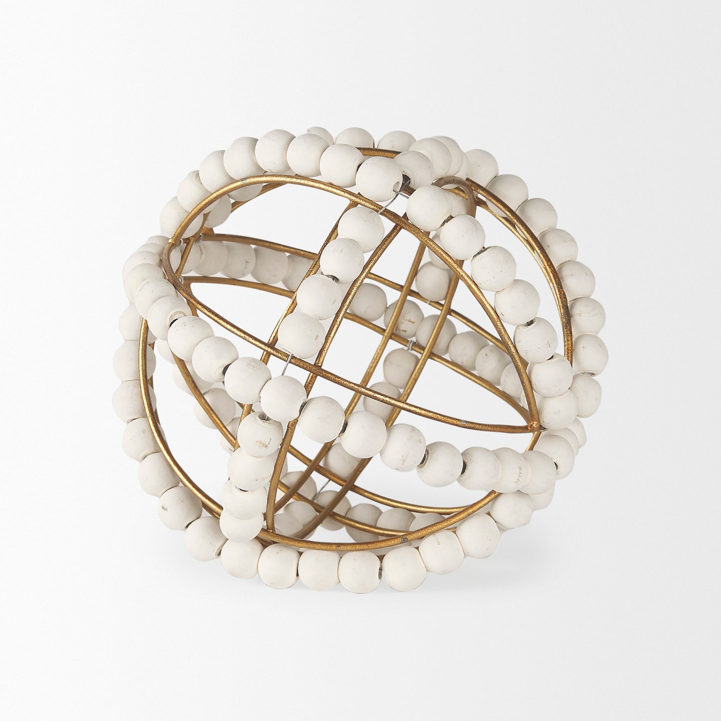 Espanlade I Small 9L x 9W White Wooden Beaded Orb