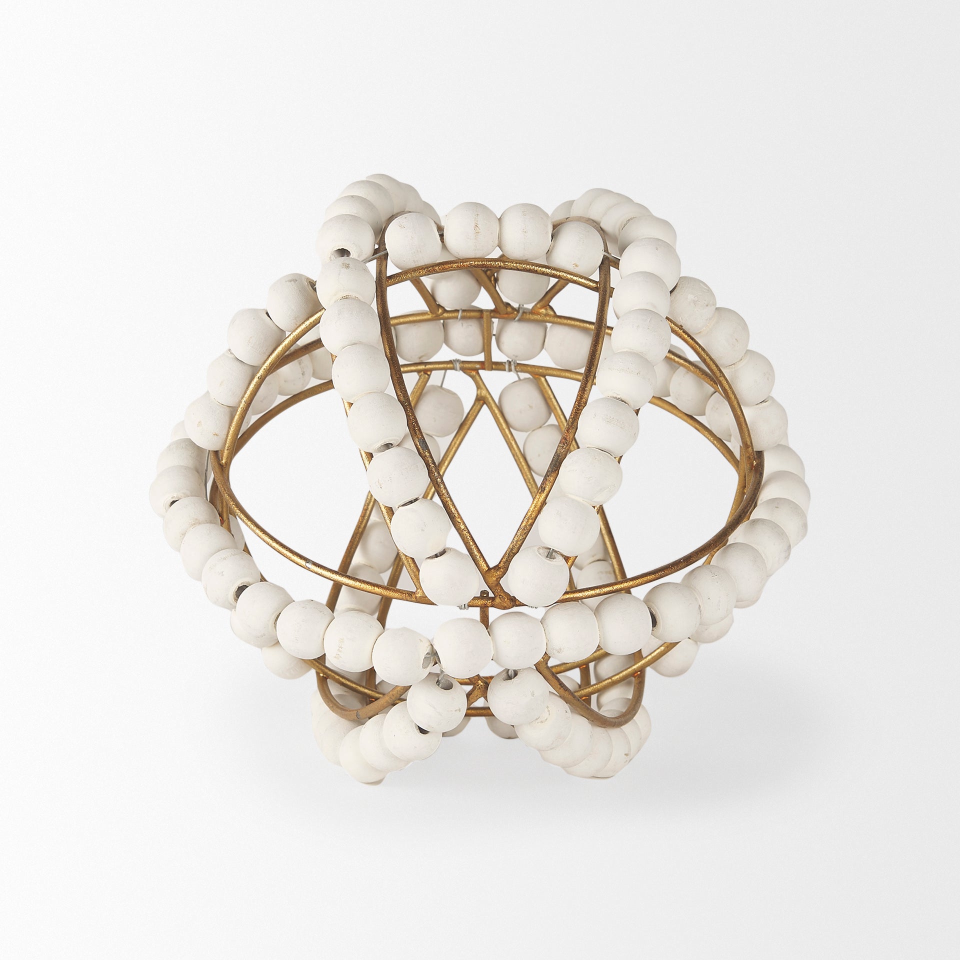 Espanlade I Small 9L x 9W White Wooden Beaded Orb