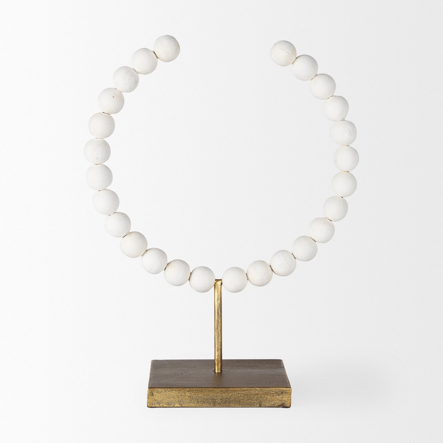 Pontchartrain II (Large) 11L x 6W White Beaded Broken Sphere Decorative Object W/ Gold Base