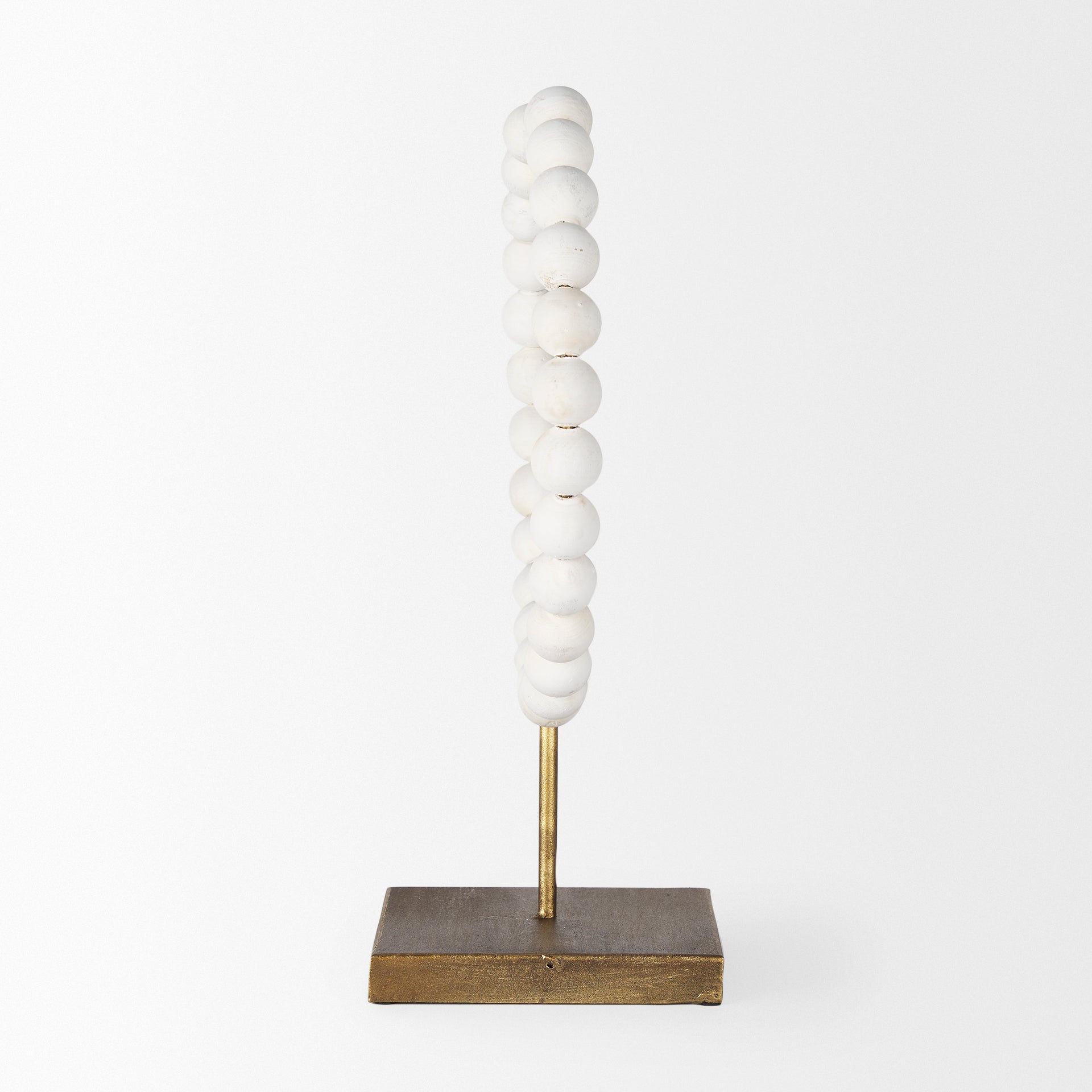 Pontchartrain II (Large) 11L x 6W White Beaded Broken Sphere Decorative Object W/ Gold Base