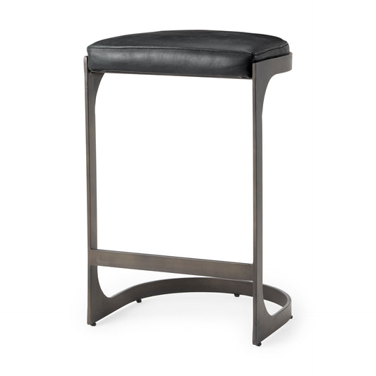 Tyson Bar Counter Stool Black Leather | Black Metal | Counter - bar-stools