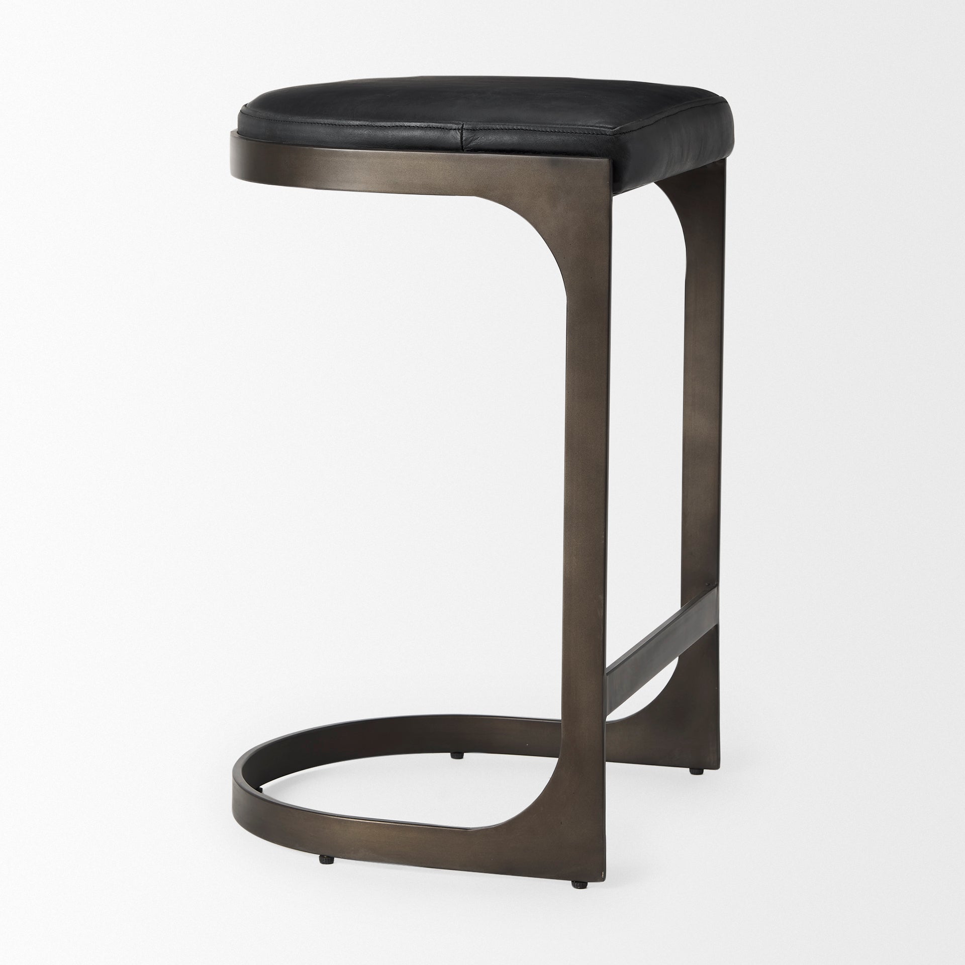 Tyson Bar Counter Stool Black Leather | Black Metal | Counter - bar-stools