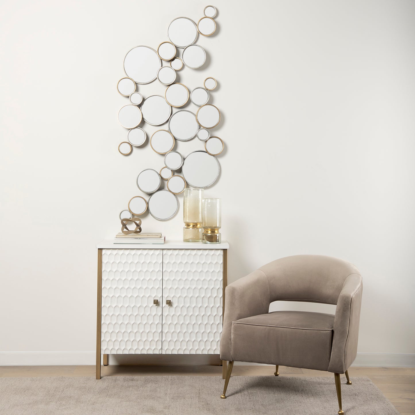 Savannah White Fir Veneer w/ Gold Metal Accent 2-Door Accent Cabinet