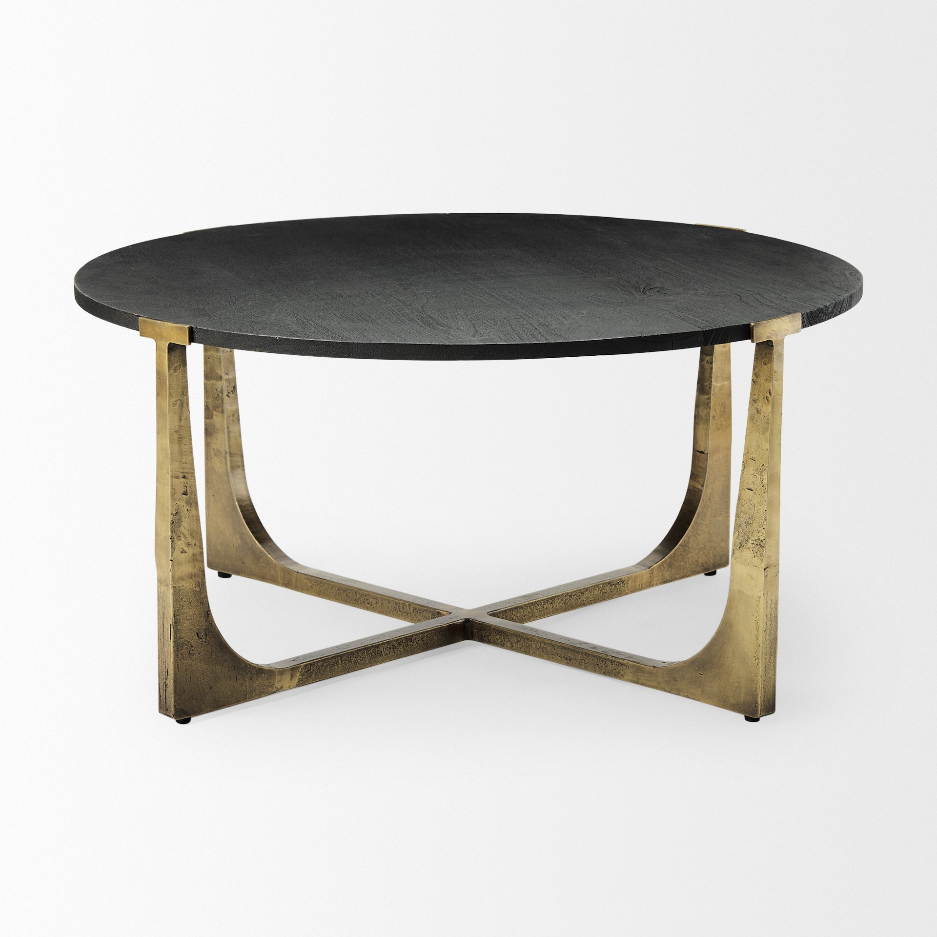 Atticus Coffee Table Black Wood | Antiqued Gold Hammered Metal Frame - coffee-tables