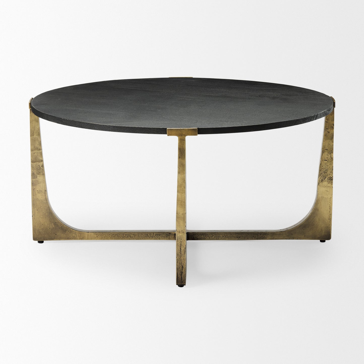 Atticus Coffee Table Black Wood | Antiqued Gold Hammered Metal Frame - coffee-tables