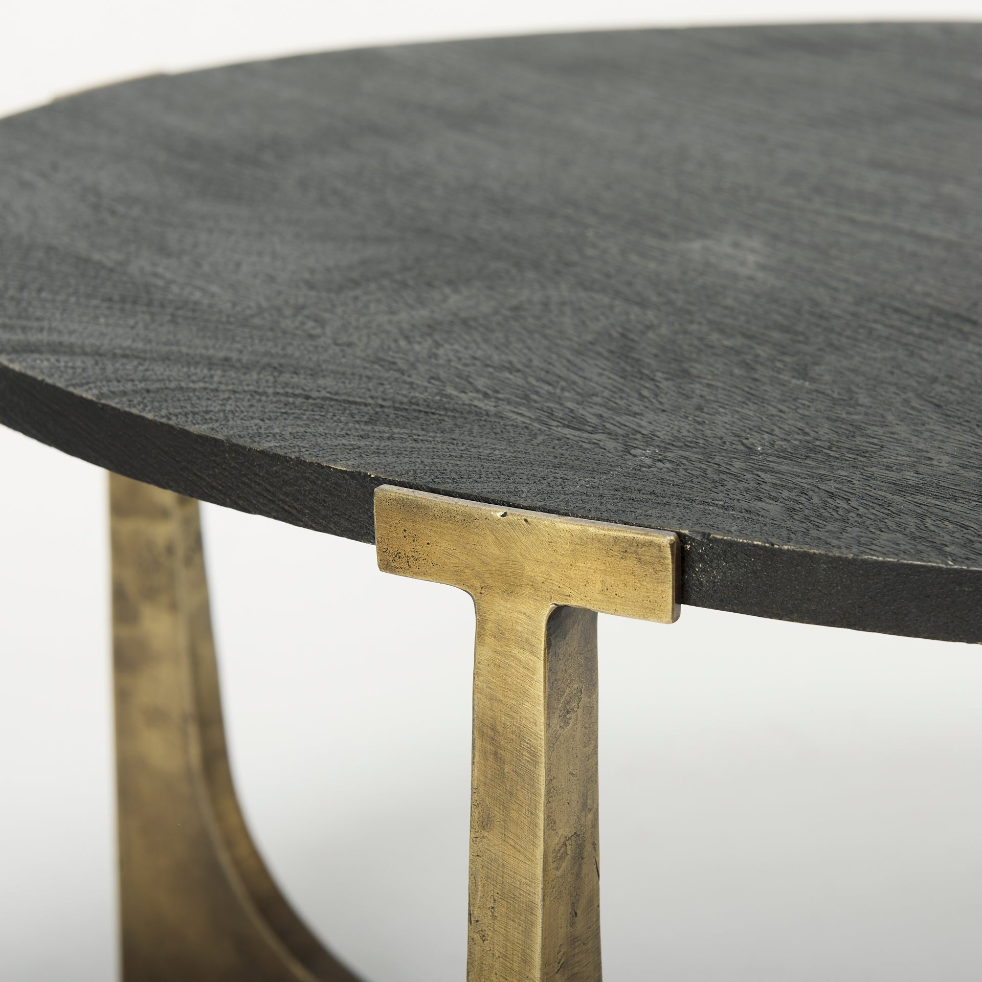 Atticus Coffee Table Black Wood | Antiqued Gold Hammered Metal Frame - coffee-tables