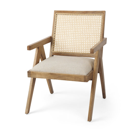 Donna Accent Chair Light Brown Wood | Cane Back | Beige Upholstery - accent-chairs