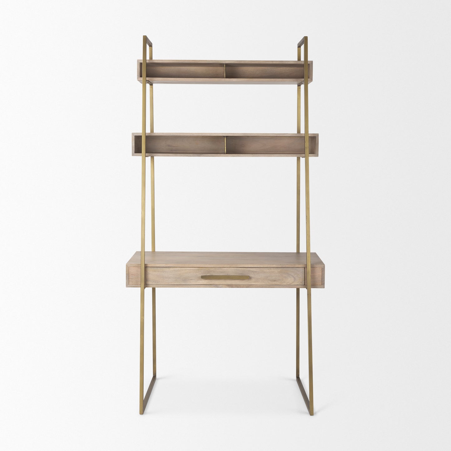 Cordell  42.0L x 25.0W x 78.0H Light Brown Wood W/Gold Metal Office Desk