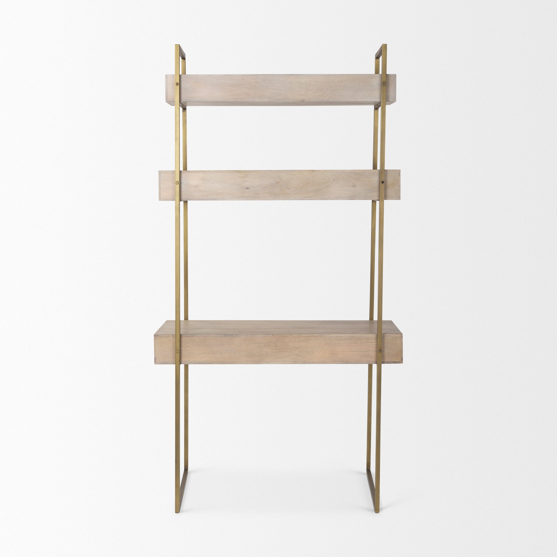 Cordell  42.0L x 25.0W x 78.0H Light Brown Wood W/Gold Metal Office Desk