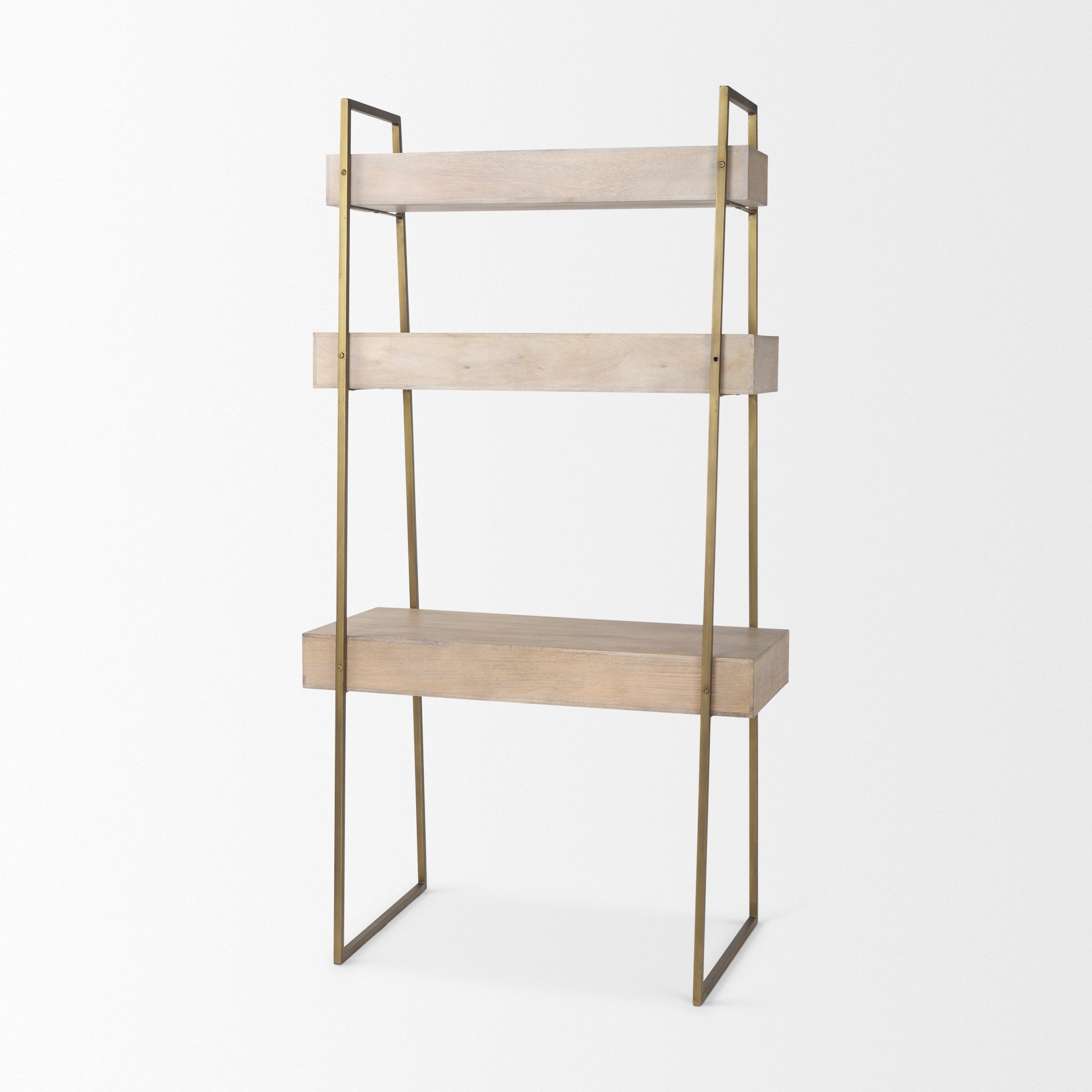 Cordell  42.0L x 25.0W x 78.0H Light Brown Wood W/Gold Metal Office Desk